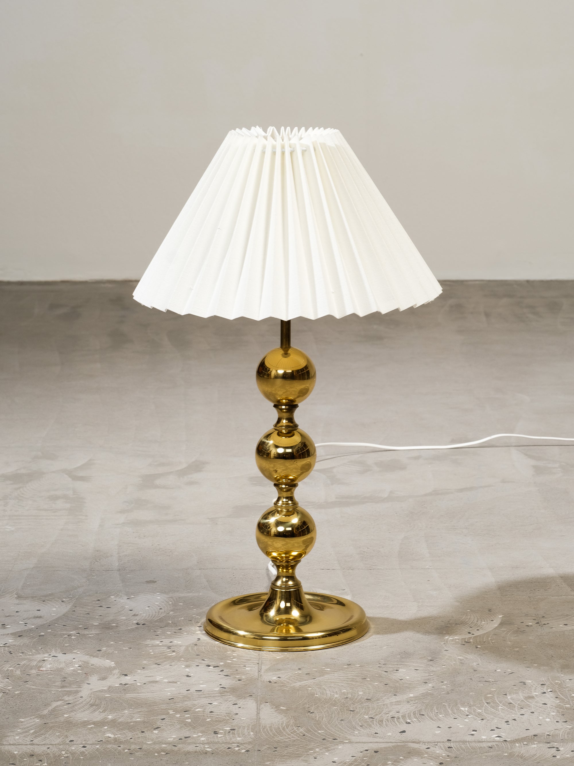 Mid-Century Swedish Brass Table Lamp with Pleated Shade