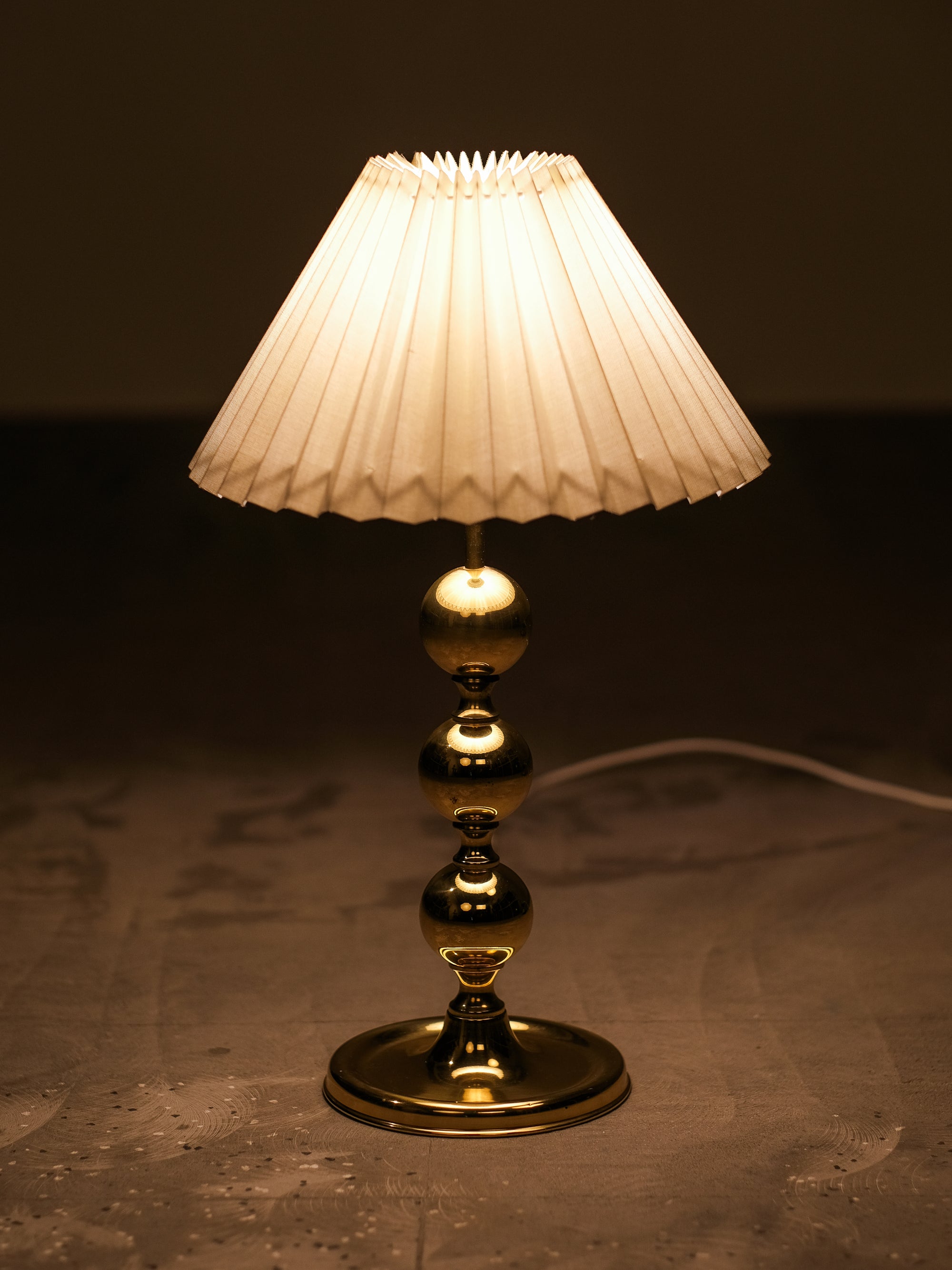 Mid-Century Swedish Brass Table Lamp with Pleated Shade