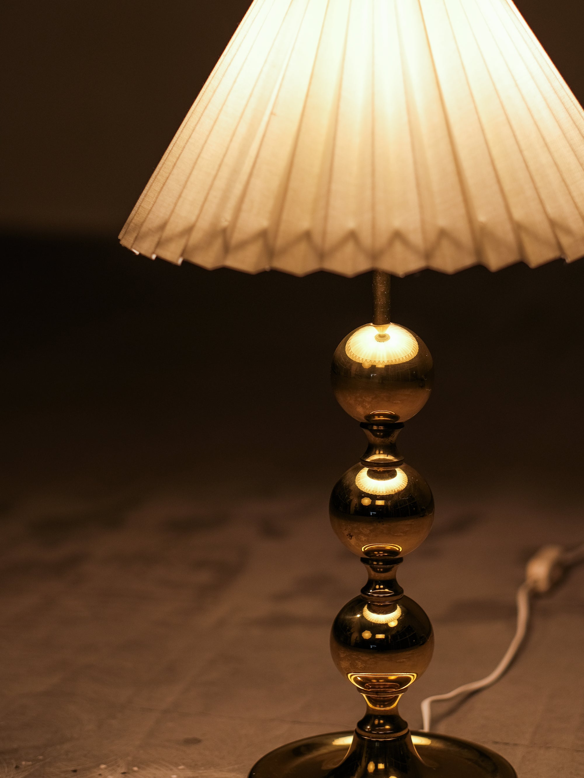 Mid-Century Swedish Brass Table Lamp with Pleated Shade