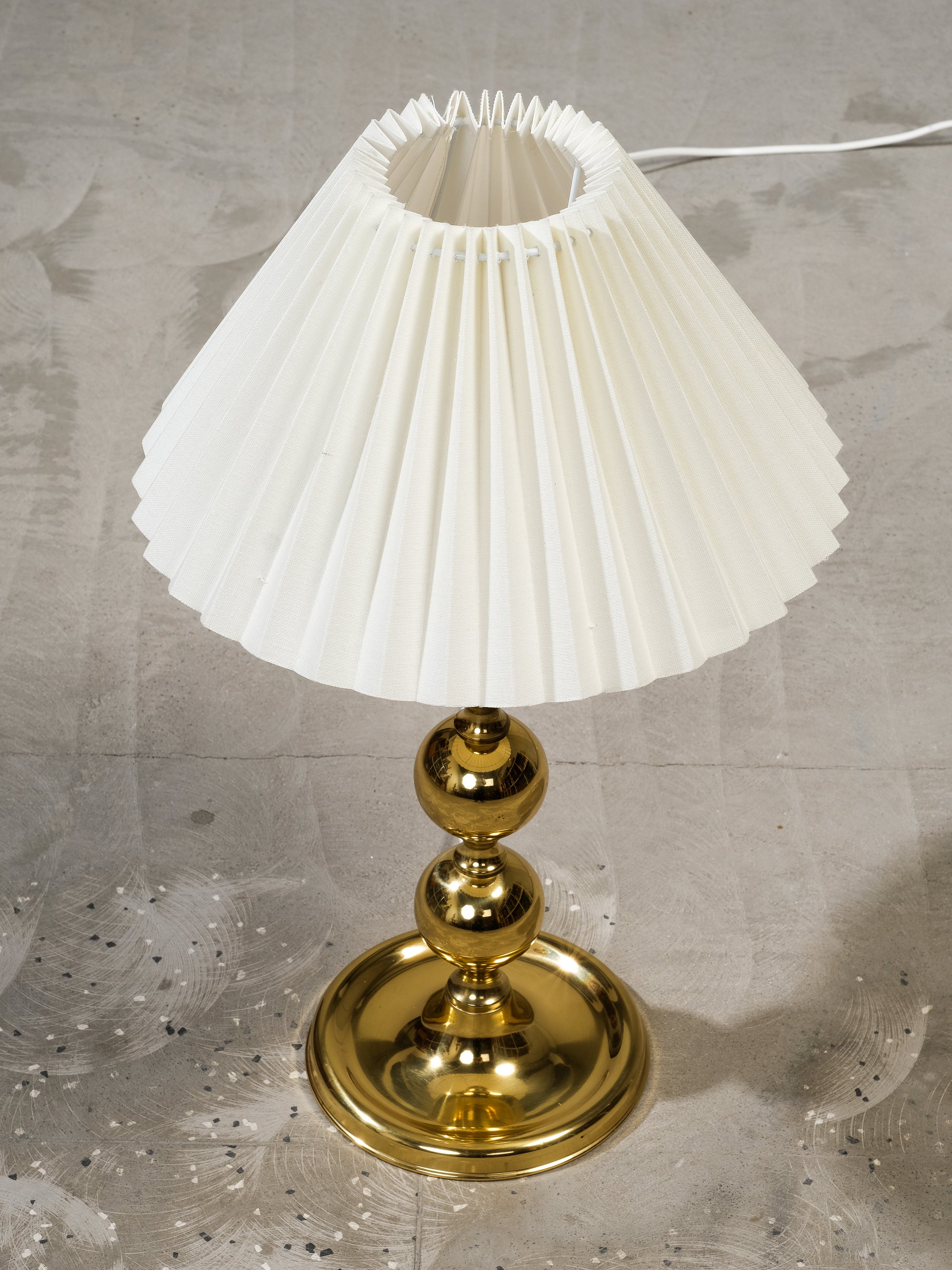 Mid-Century Swedish Brass Table Lamp with Pleated Shade