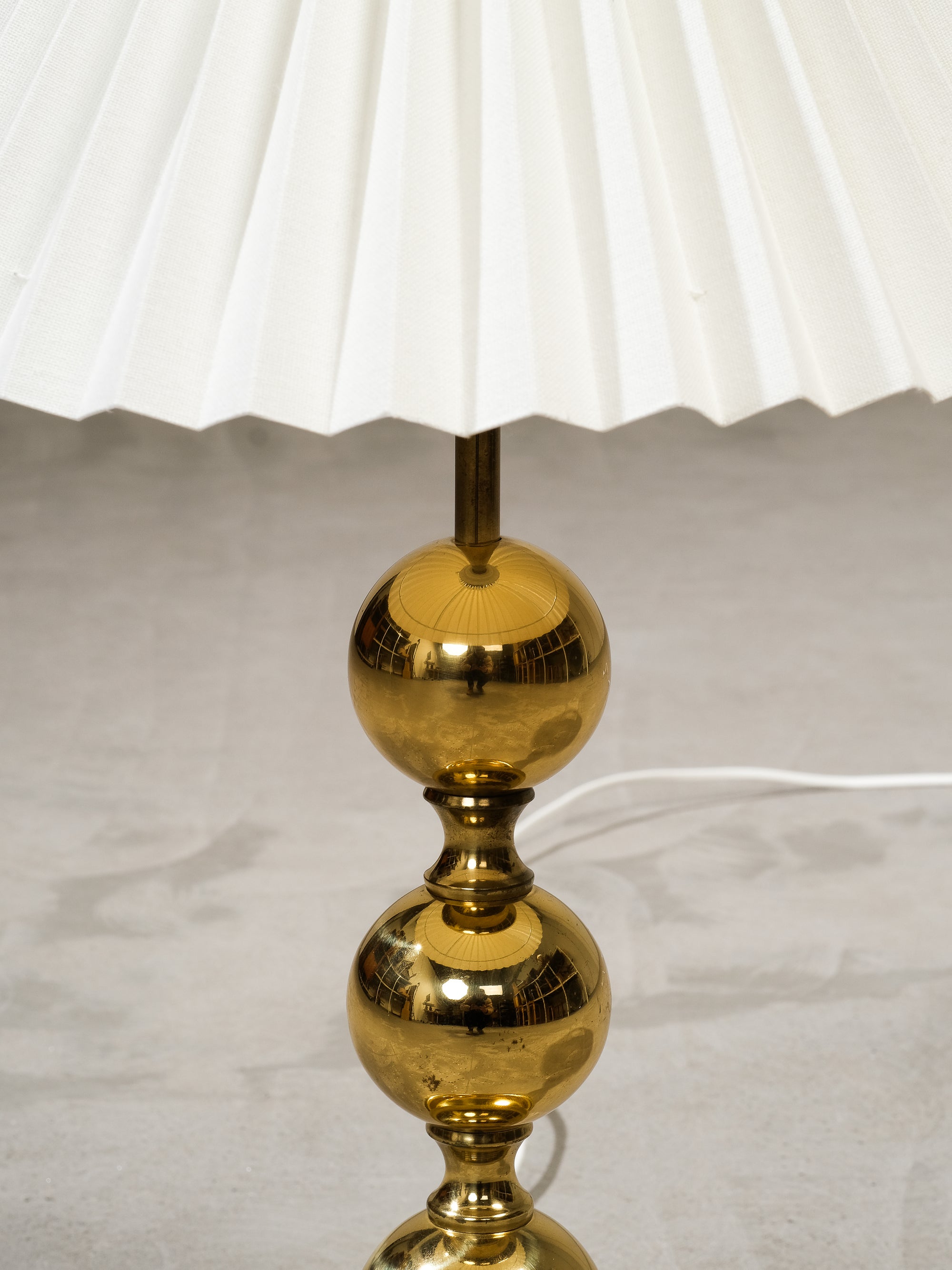 Mid-Century Swedish Brass Table Lamp with Pleated Shade