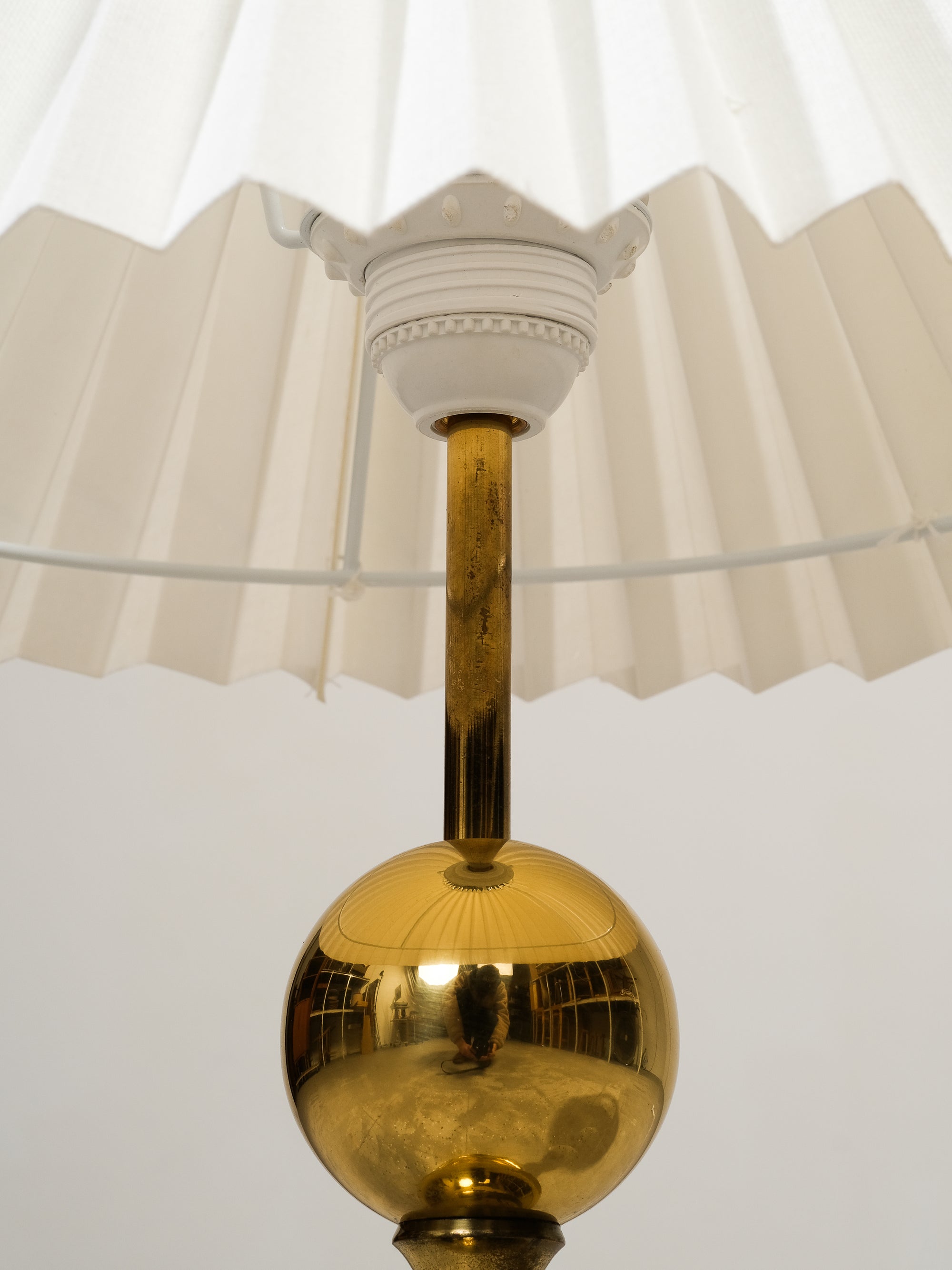 Mid-Century Swedish Brass Table Lamp with Pleated Shade