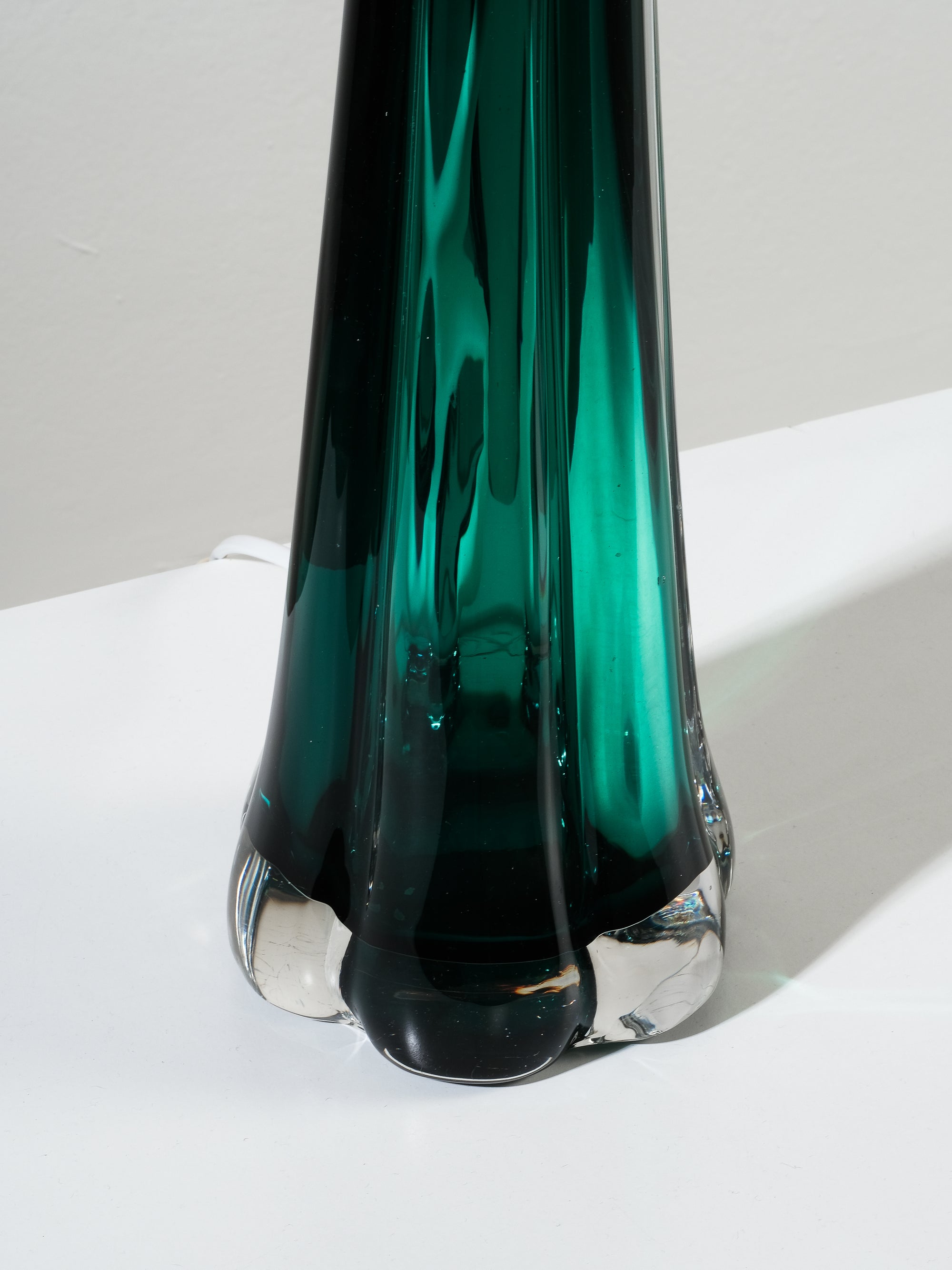Swedish Mid-Century Green Glass Table Lamp by Kosta Elarmatur
