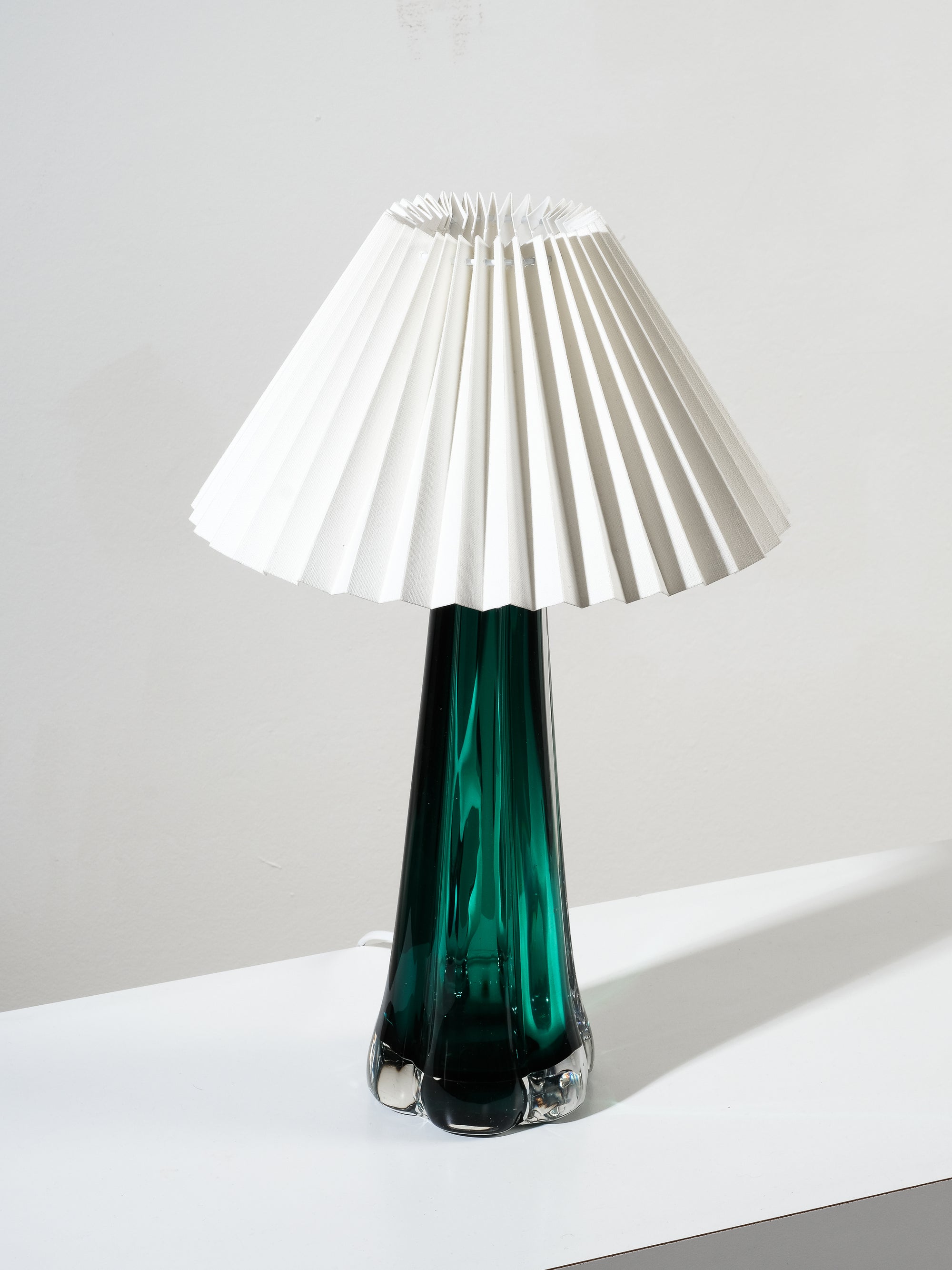 Swedish Mid-Century Green Glass Table Lamp by Kosta Elarmatur