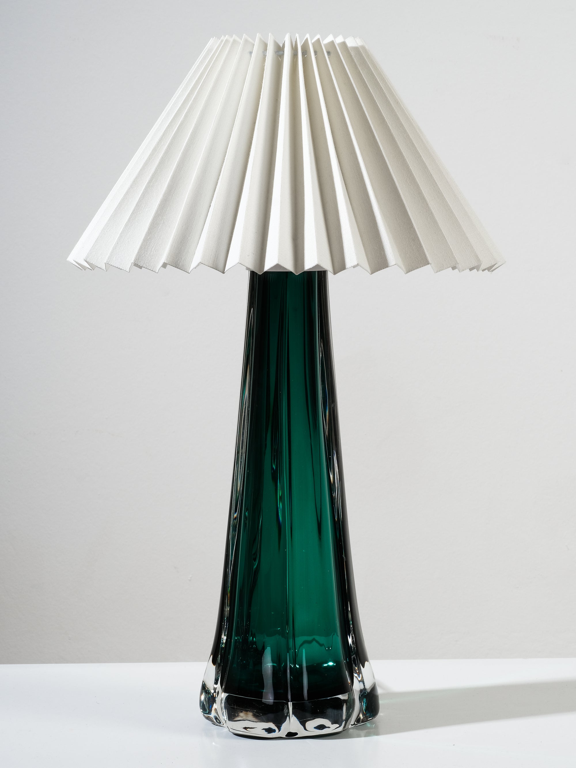 Swedish Mid-Century Green Glass Table Lamp by Kosta Elarmatur