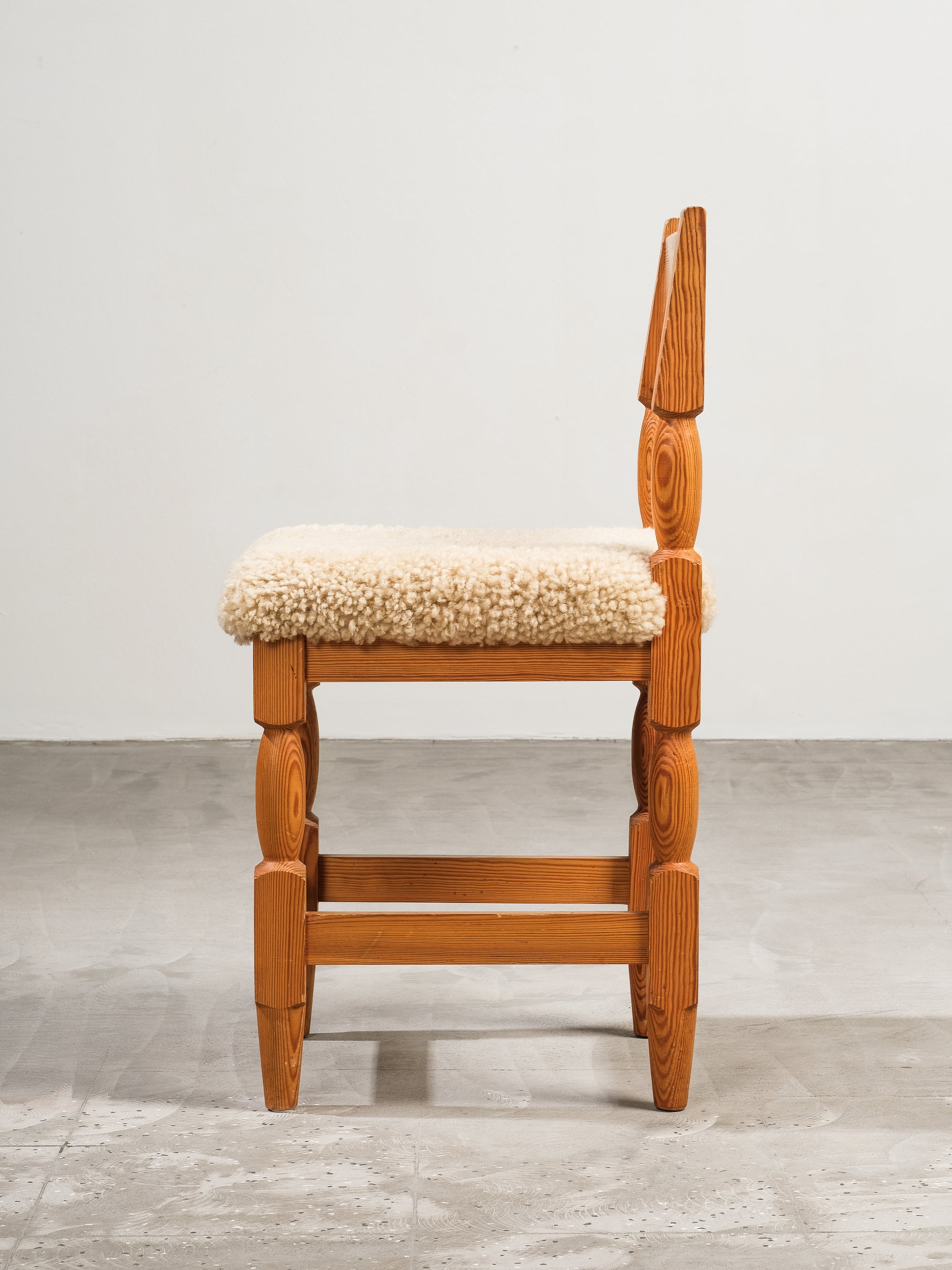 Scandinavian Mid-Century Dining Chairs in Pine and Sheepskin, Set of 6