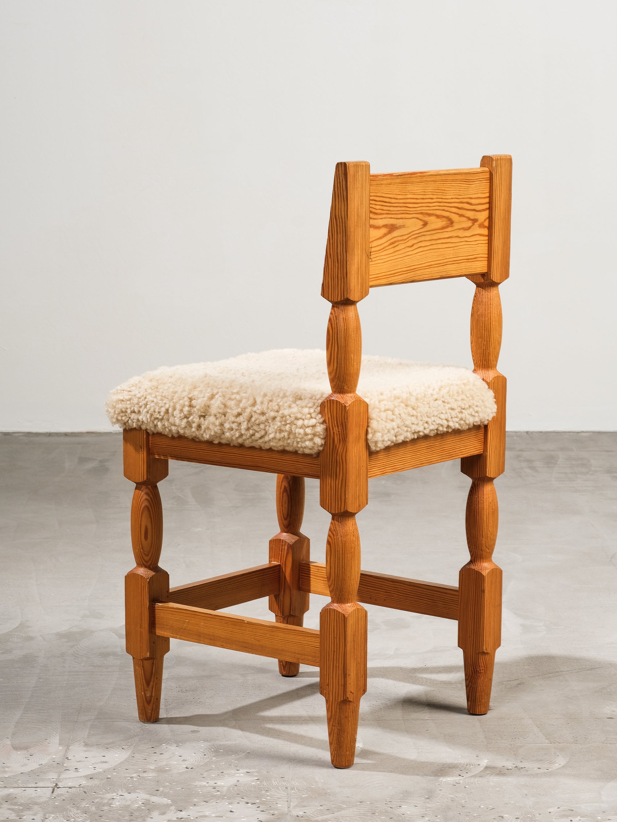 Scandinavian Mid-Century Dining Chairs in Pine and Sheepskin, Set of 6