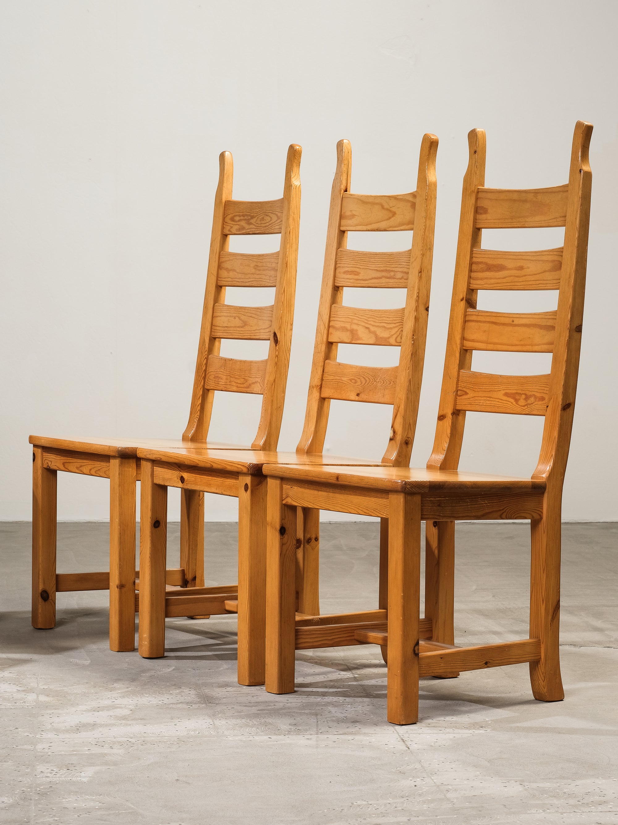 Swedish Ladder Back Dining Chairs in Solid Pine, 1970s, Set of 6