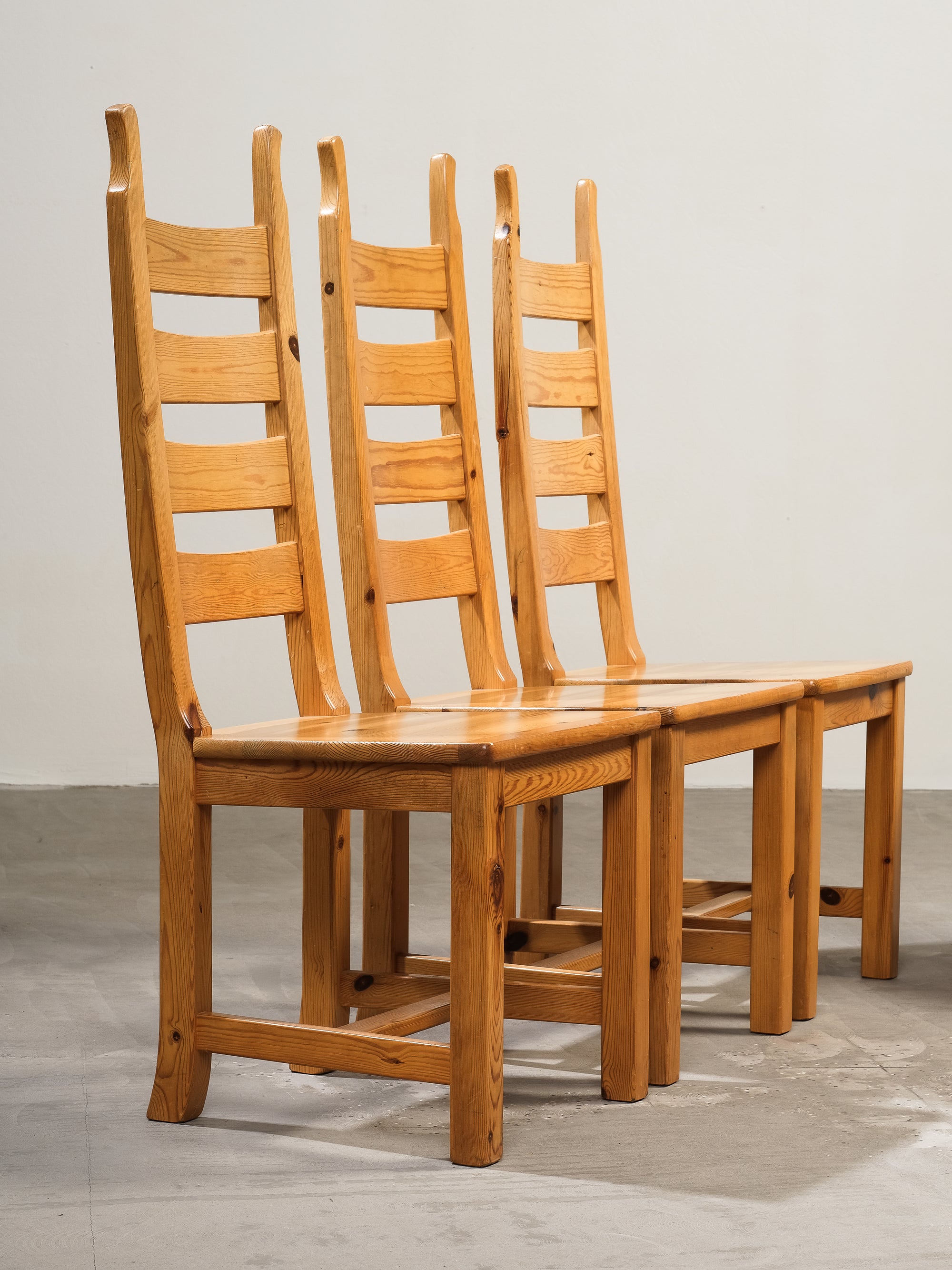 Swedish Ladder Back Dining Chairs in Solid Pine, 1970s, Set of 6