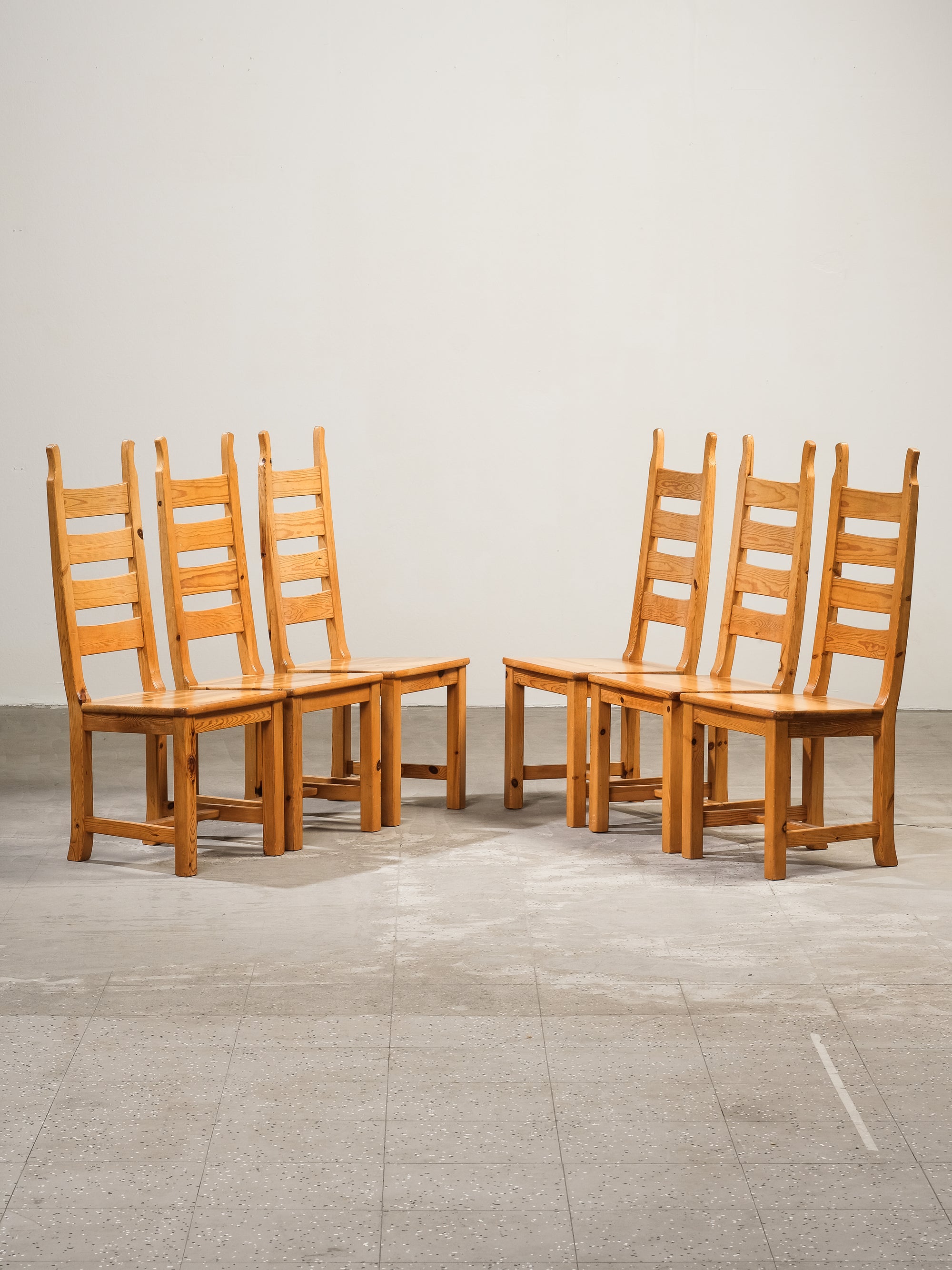 Swedish Ladder Back Dining Chairs in Solid Pine, 1970s, Set of 6