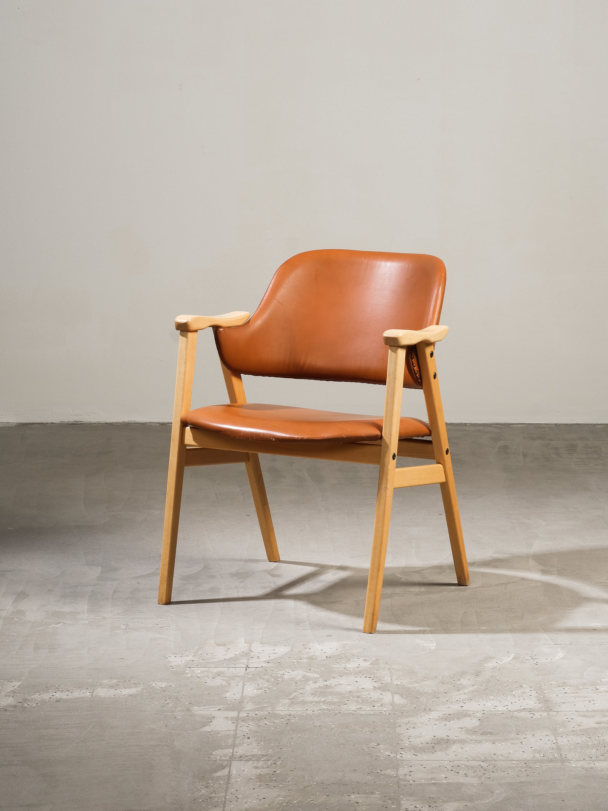 Swedish Birch and Faux Leather Armchair
