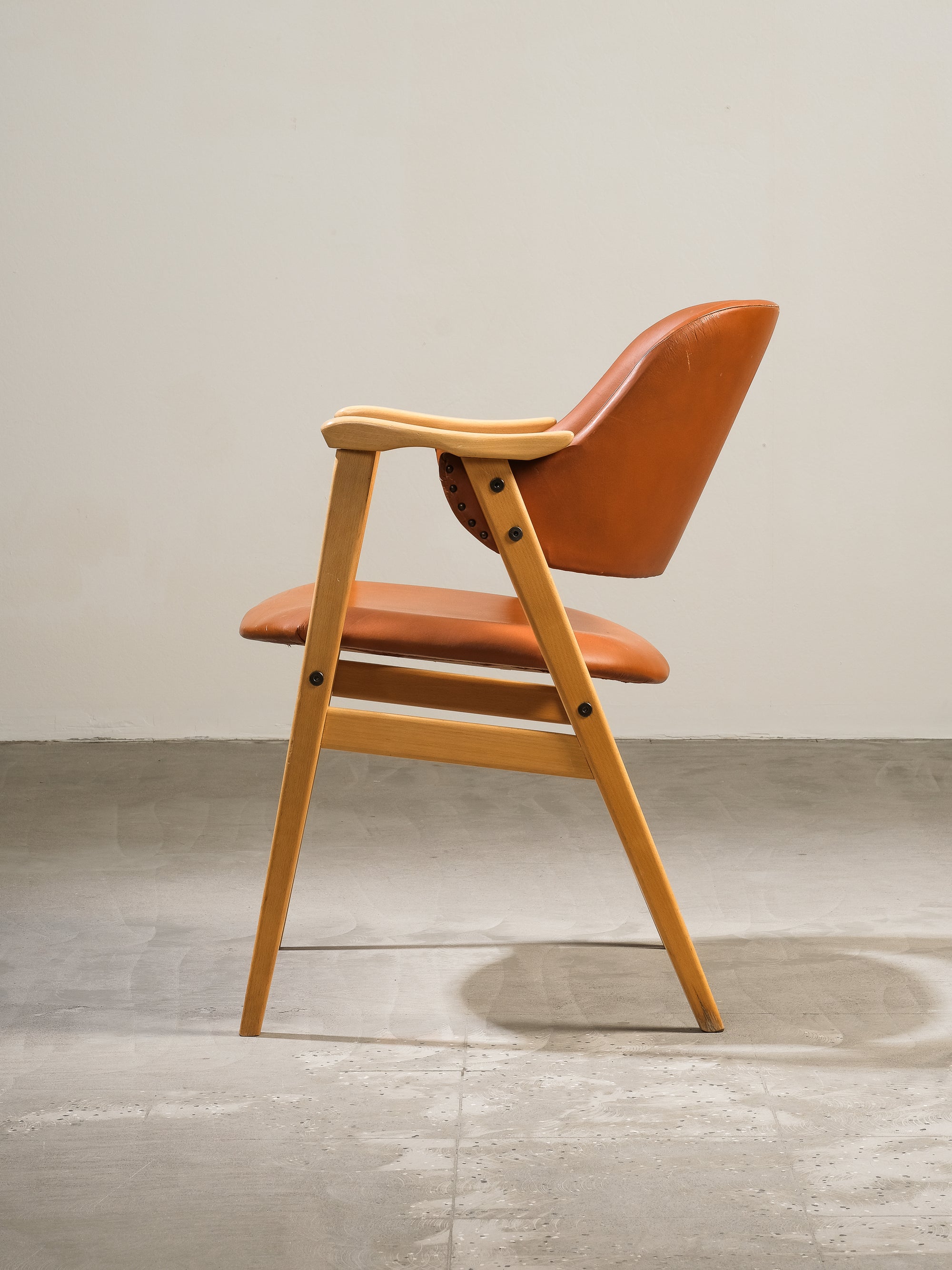 Swedish Birch and Faux Leather Armchair