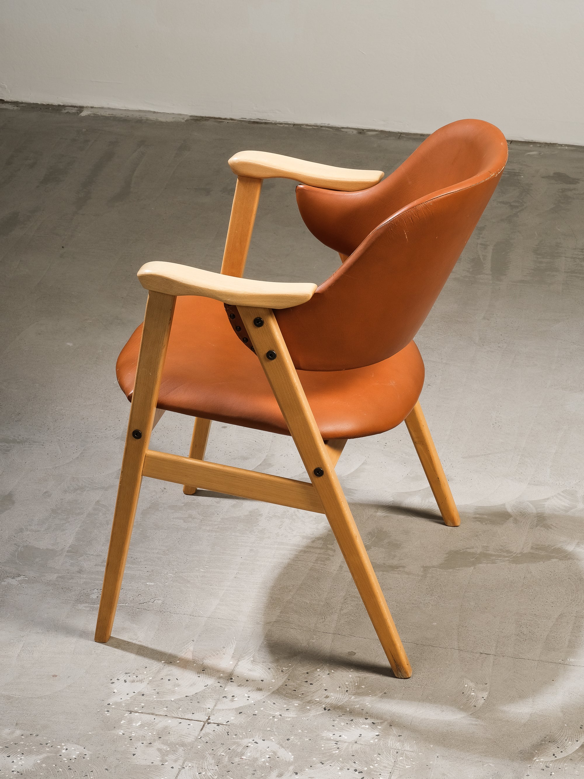 Swedish Birch and Faux Leather Armchair