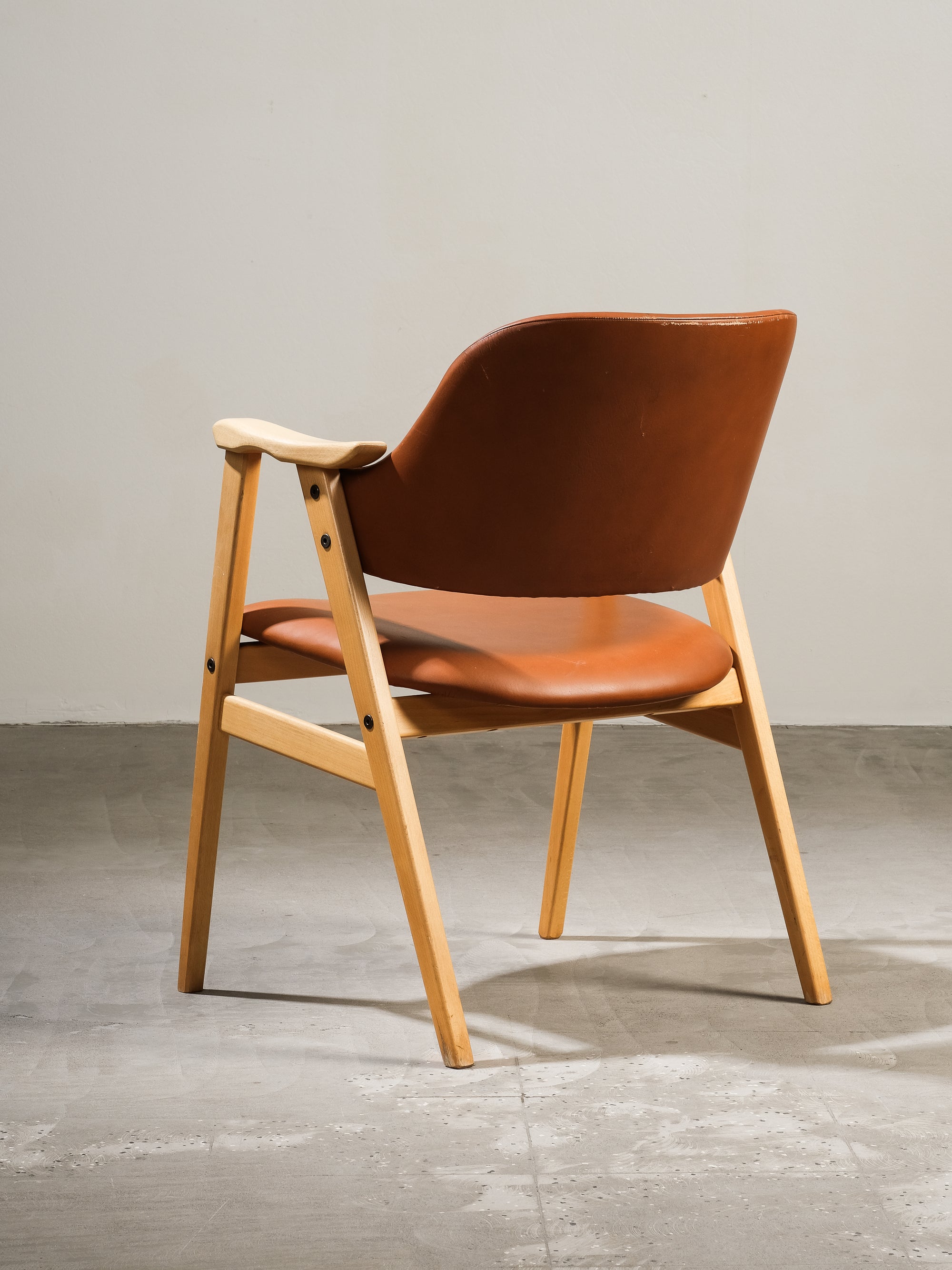Swedish Birch and Faux Leather Armchair