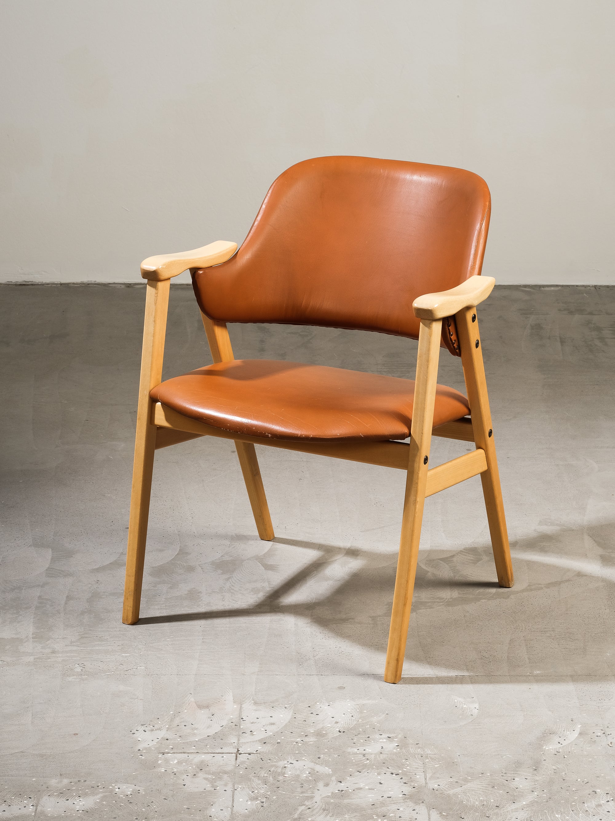 Swedish Birch and Faux Leather Armchair