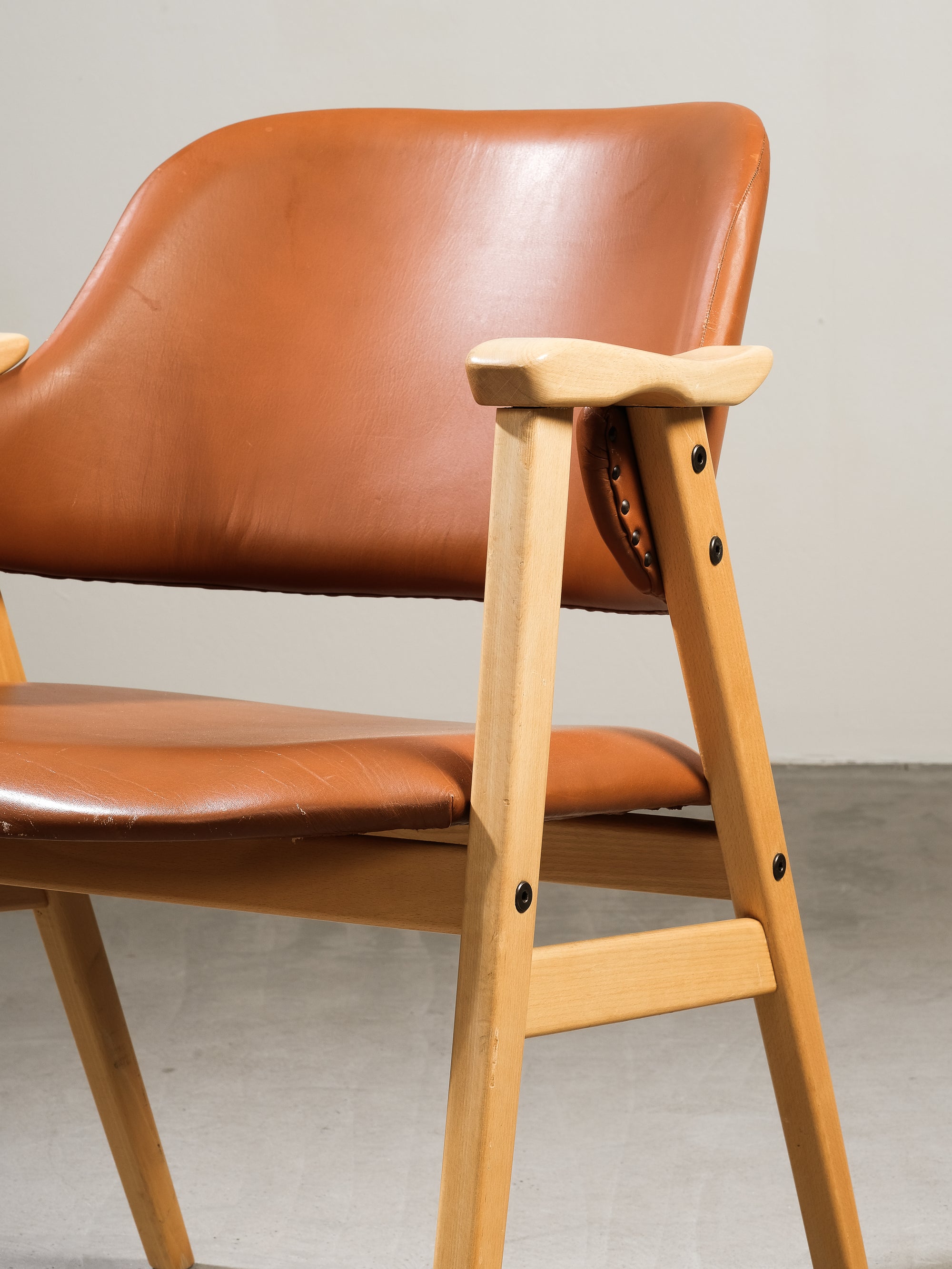 Swedish Birch and Faux Leather Armchair