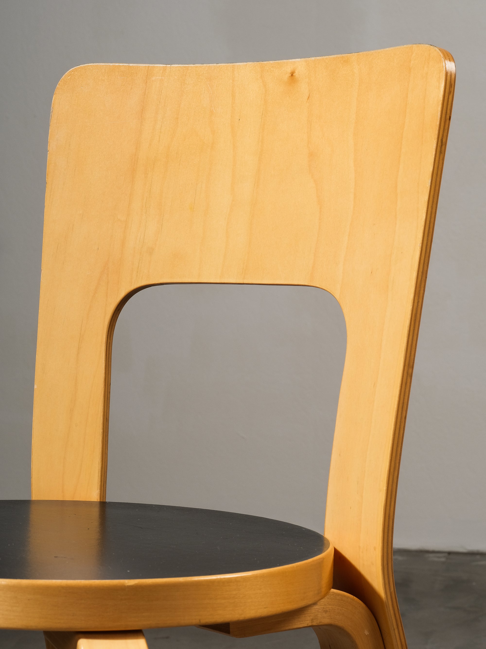 Pair of Model 66 Chairs with Black Linoleum Seat by Alvar Aalto for Artek