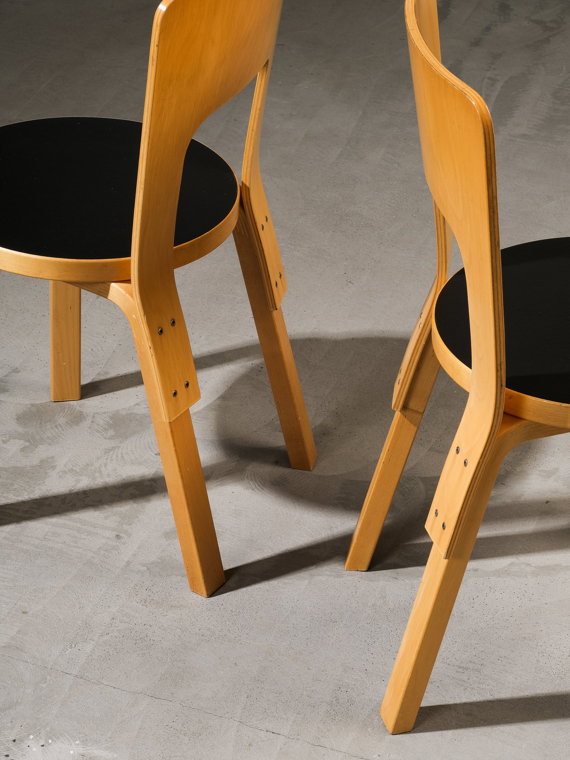 Pair of Model 66 Chairs with Black Linoleum Seat by Alvar Aalto for Artek