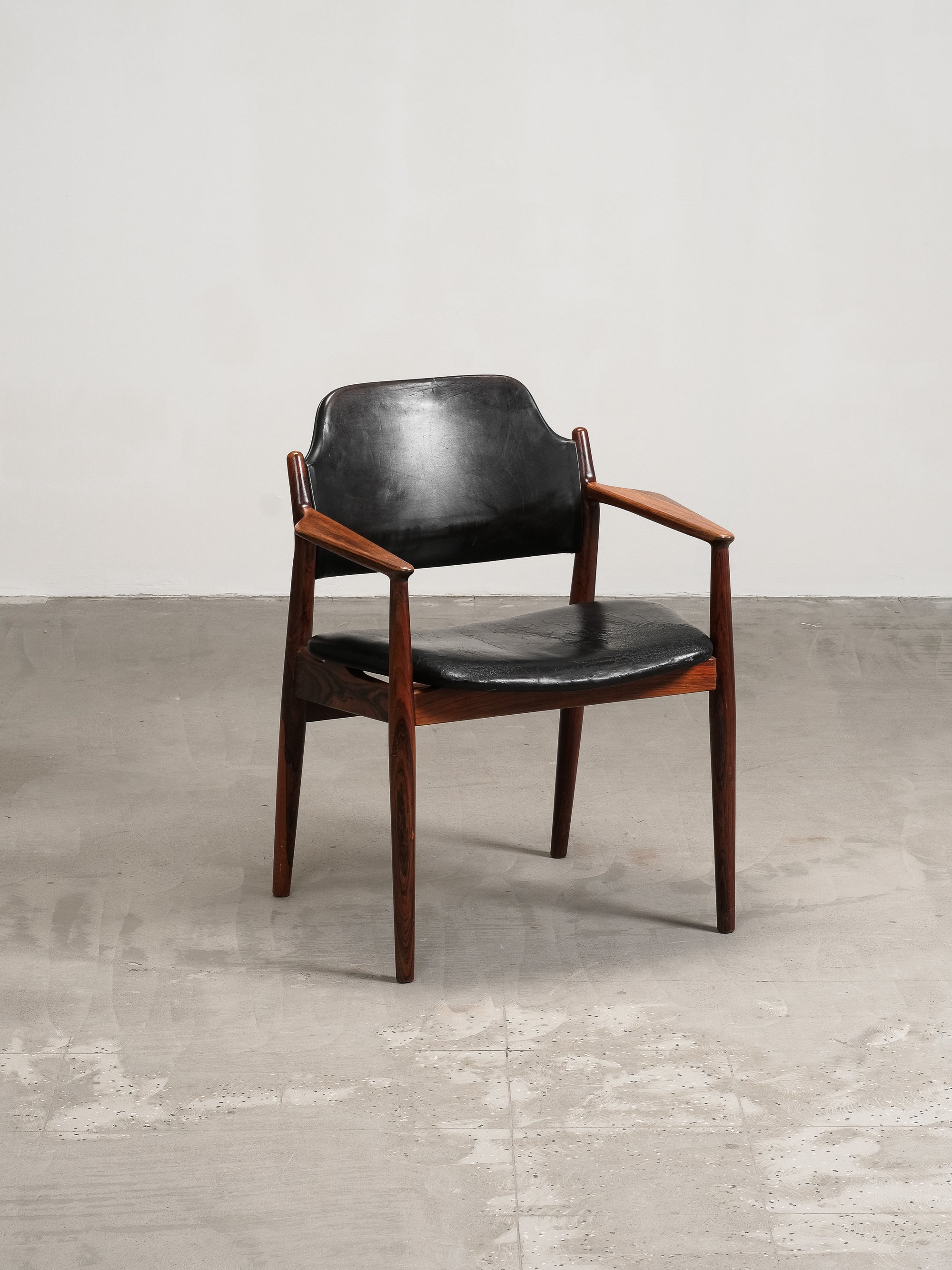 Model 62A Armchair in Black Leather and Rosewood by Arne Vodder, Denmark, 1960s