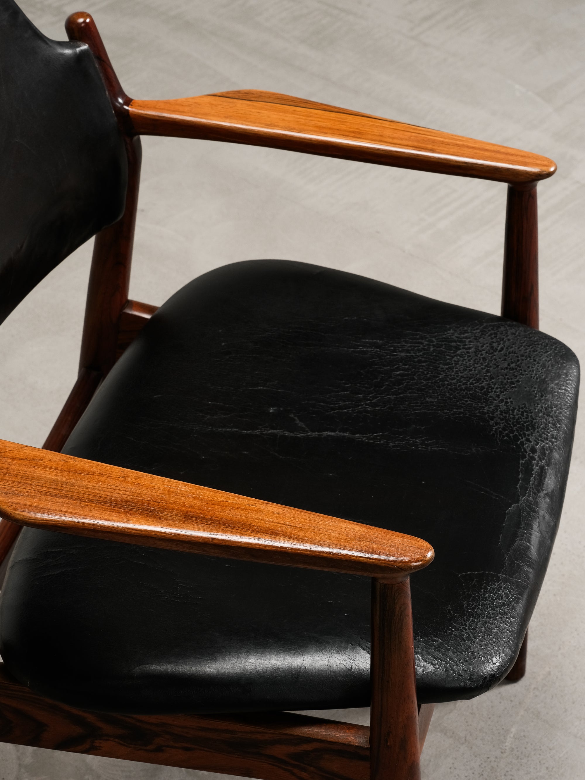 Model 62A Armchair in Black Leather and Rosewood by Arne Vodder, Denmark, 1960s