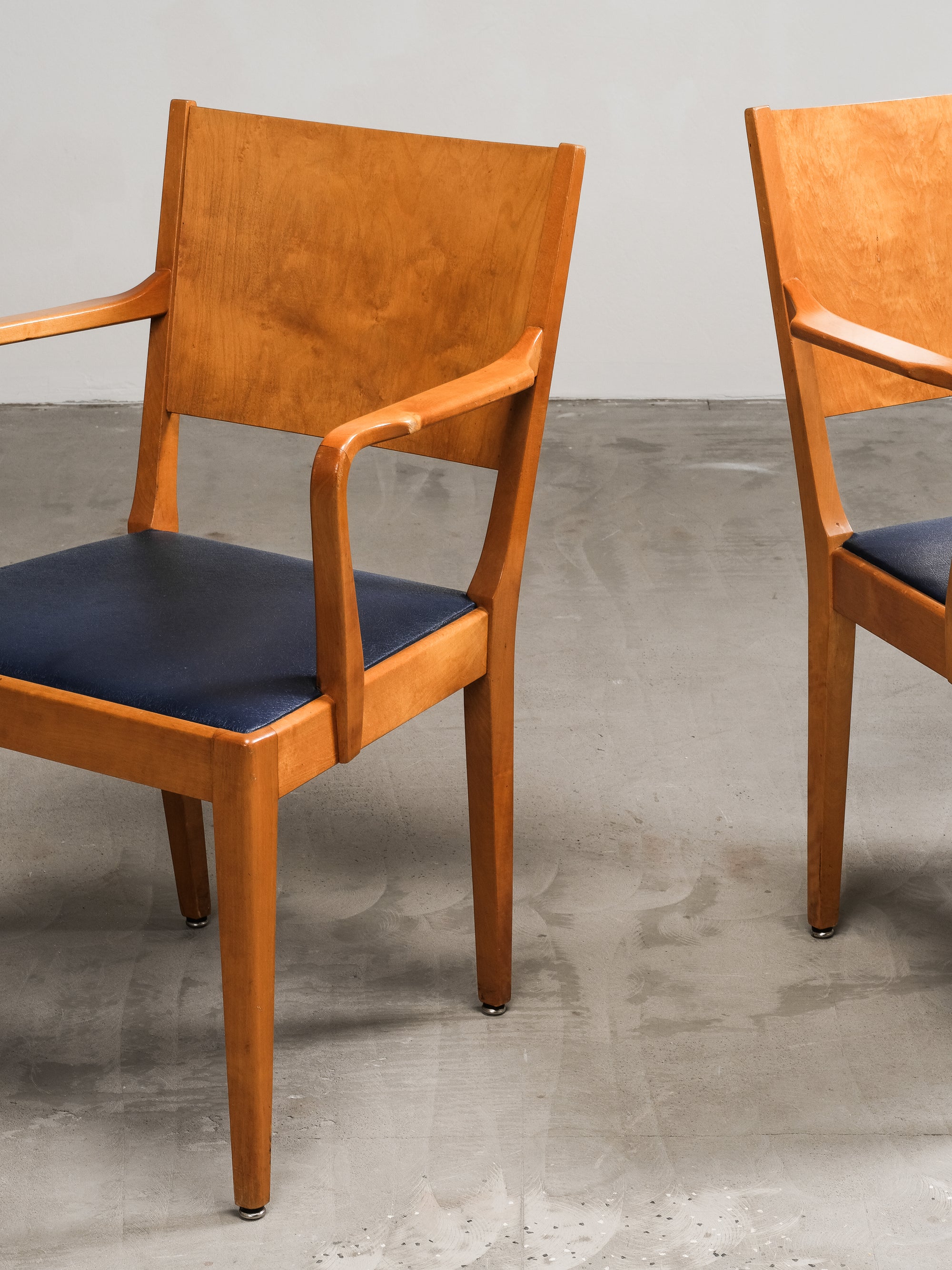 Birch Armchairs with Blue Faux Leather Upholstery, Sweden, 1940s