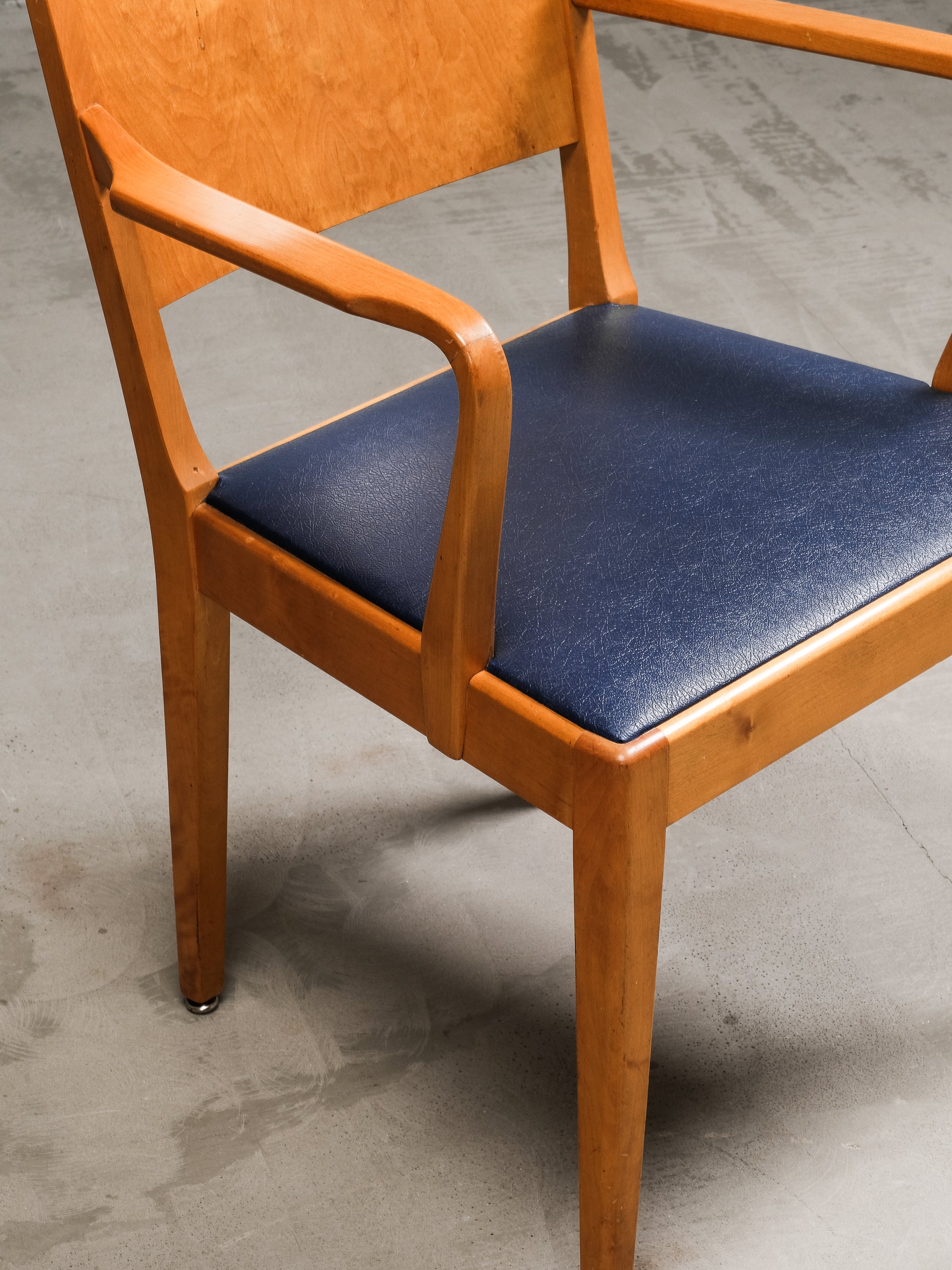 Birch Armchairs with Blue Faux Leather Upholstery, Sweden, 1940s