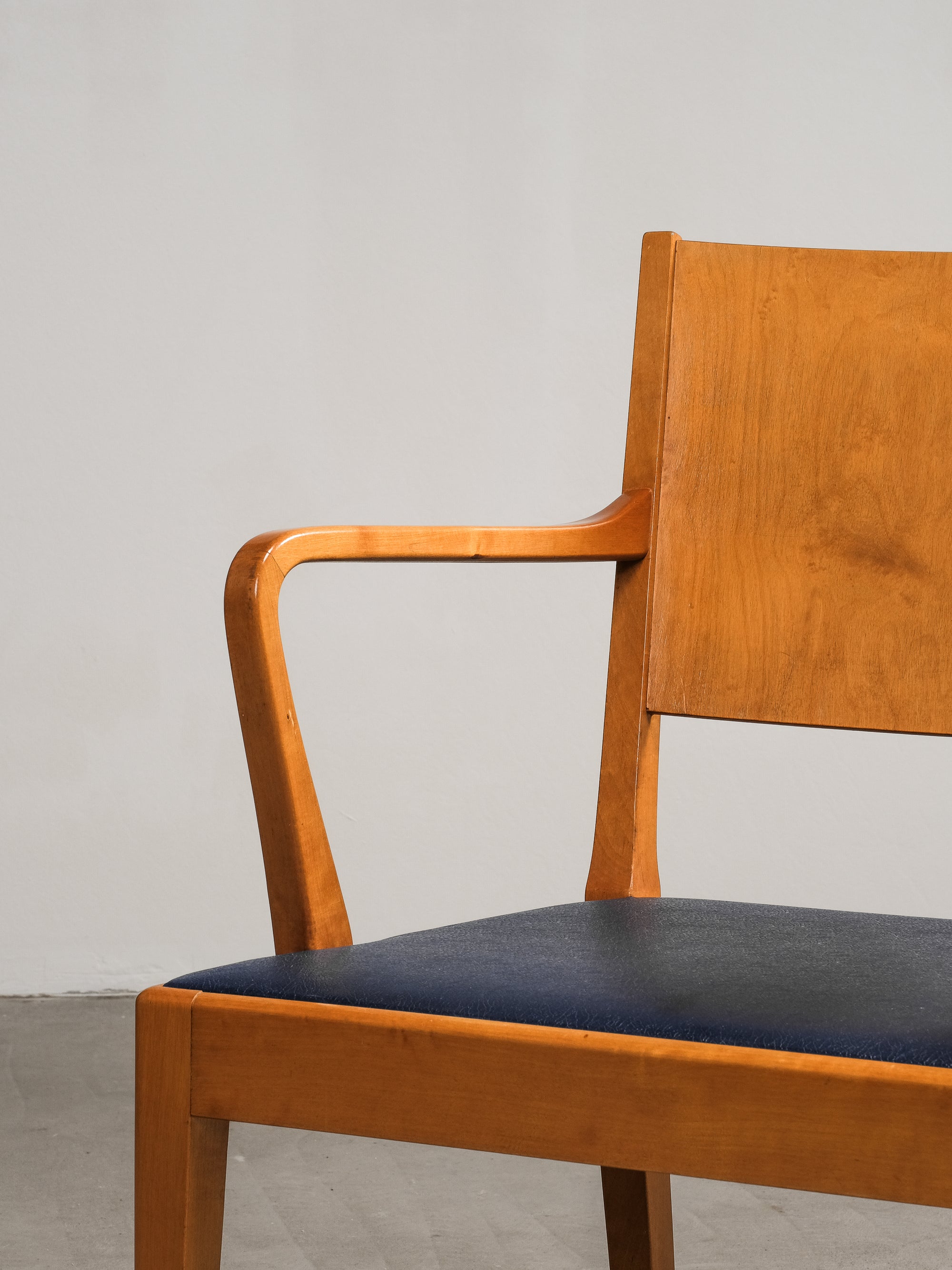 Birch Armchairs with Blue Faux Leather Upholstery, Sweden, 1940s