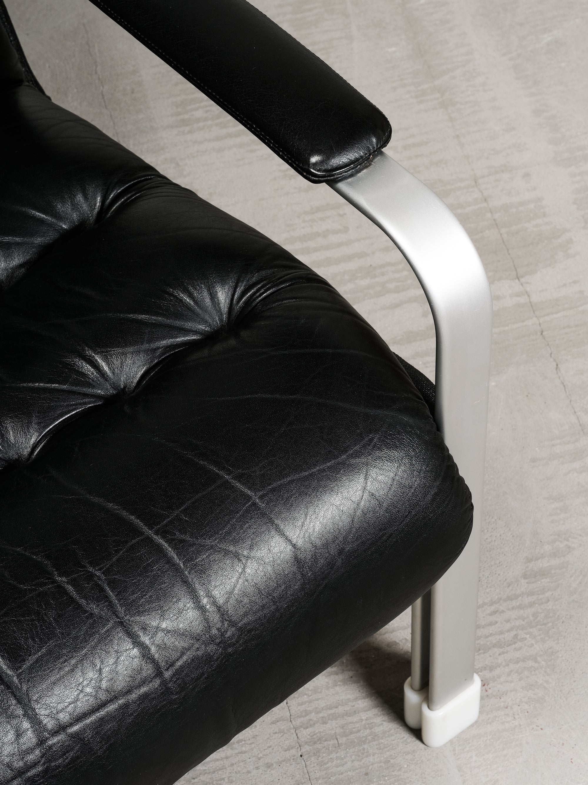 Pair of Leather and Aluminium Lounge Chairs, Sweden, 1970’s
