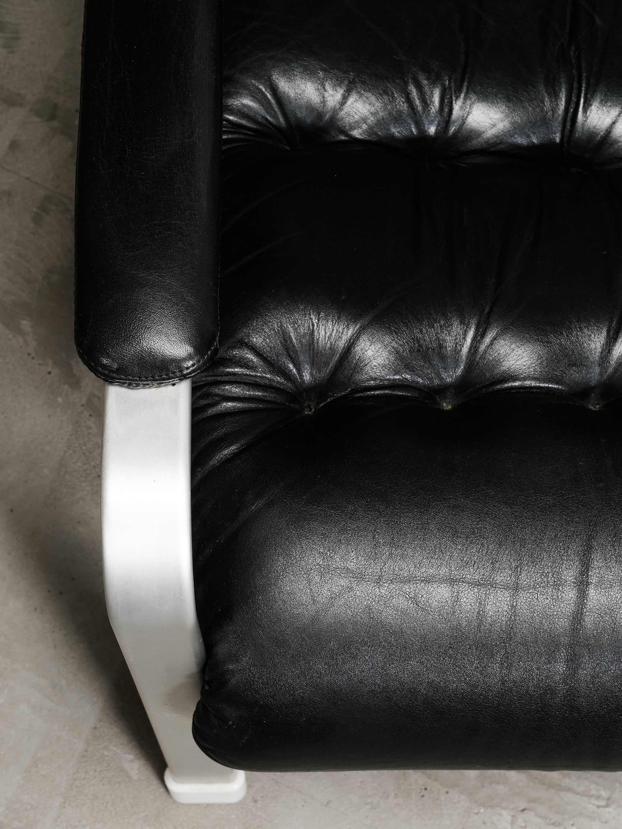 Pair of Leather and Aluminium Lounge Chairs, Sweden, 1970’s
