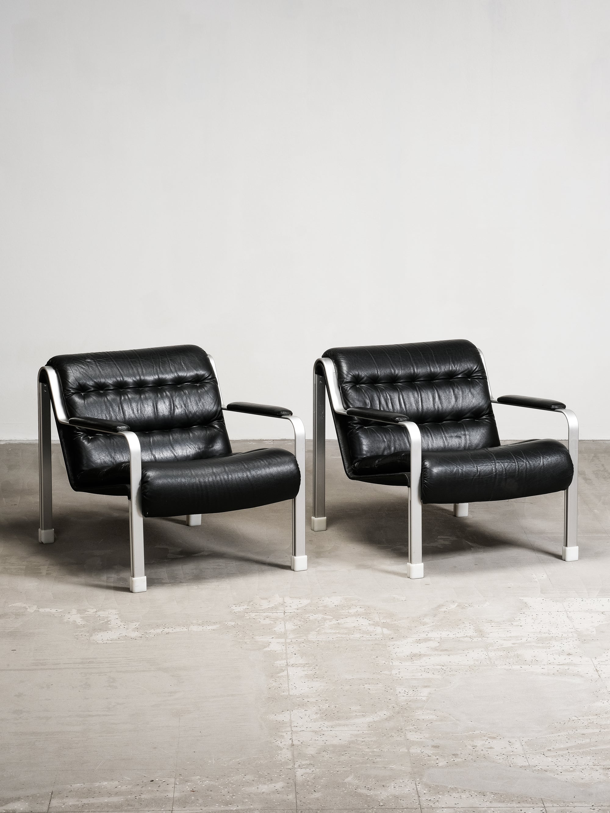 Pair of Leather and Aluminium Lounge Chairs, Sweden, 1970’s