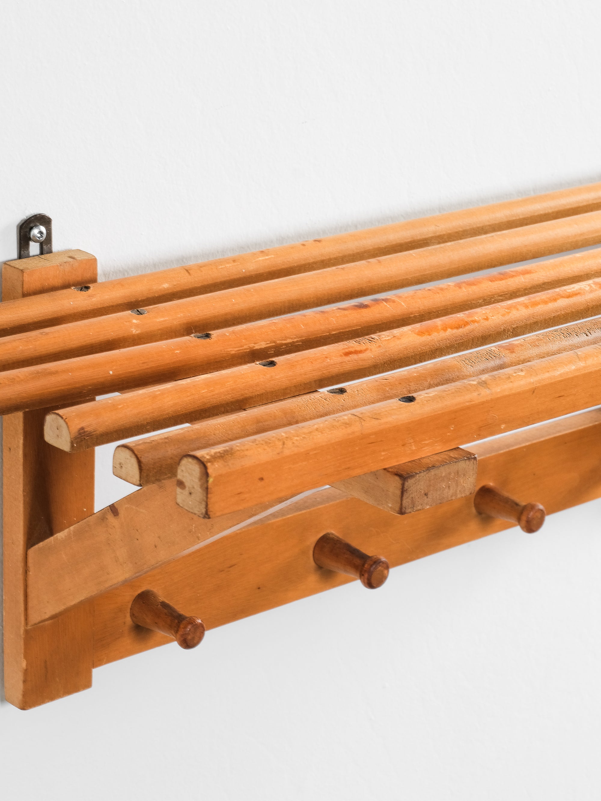 Wooden Wall Mount Coat Rack, 1950s