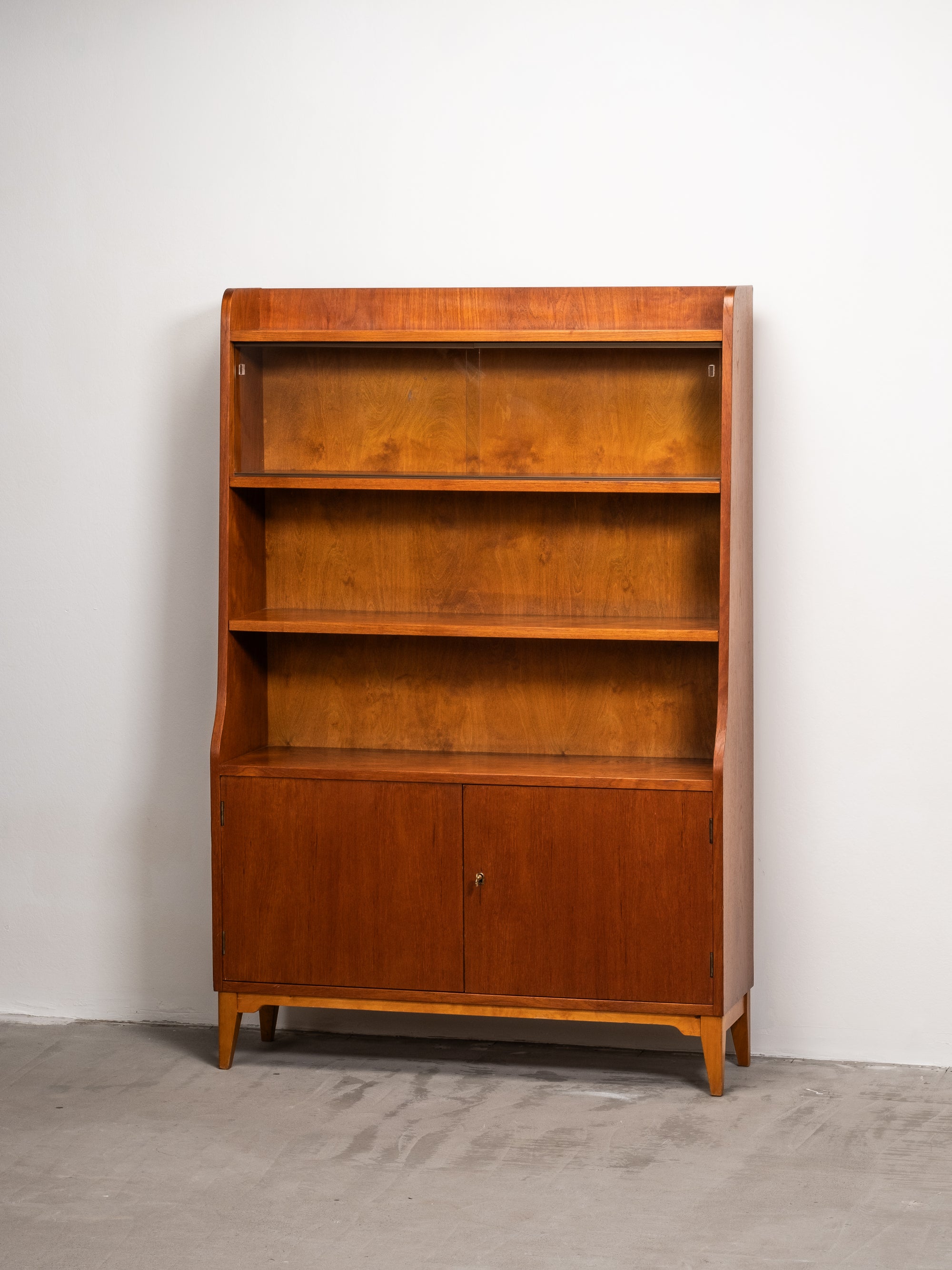 Scandinavian Teak Bookcase with Vitrine and Cabinet, 1950s