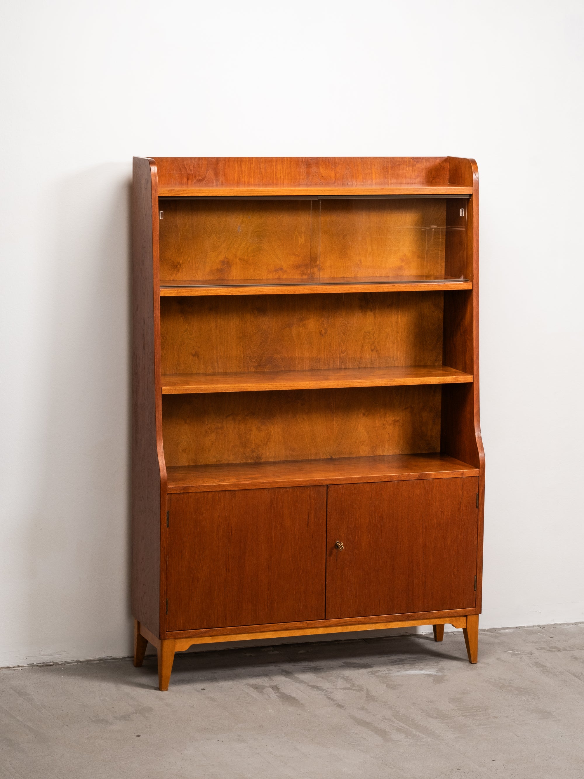 Scandinavian Teak Bookcase with Vitrine and Cabinet, 1950s