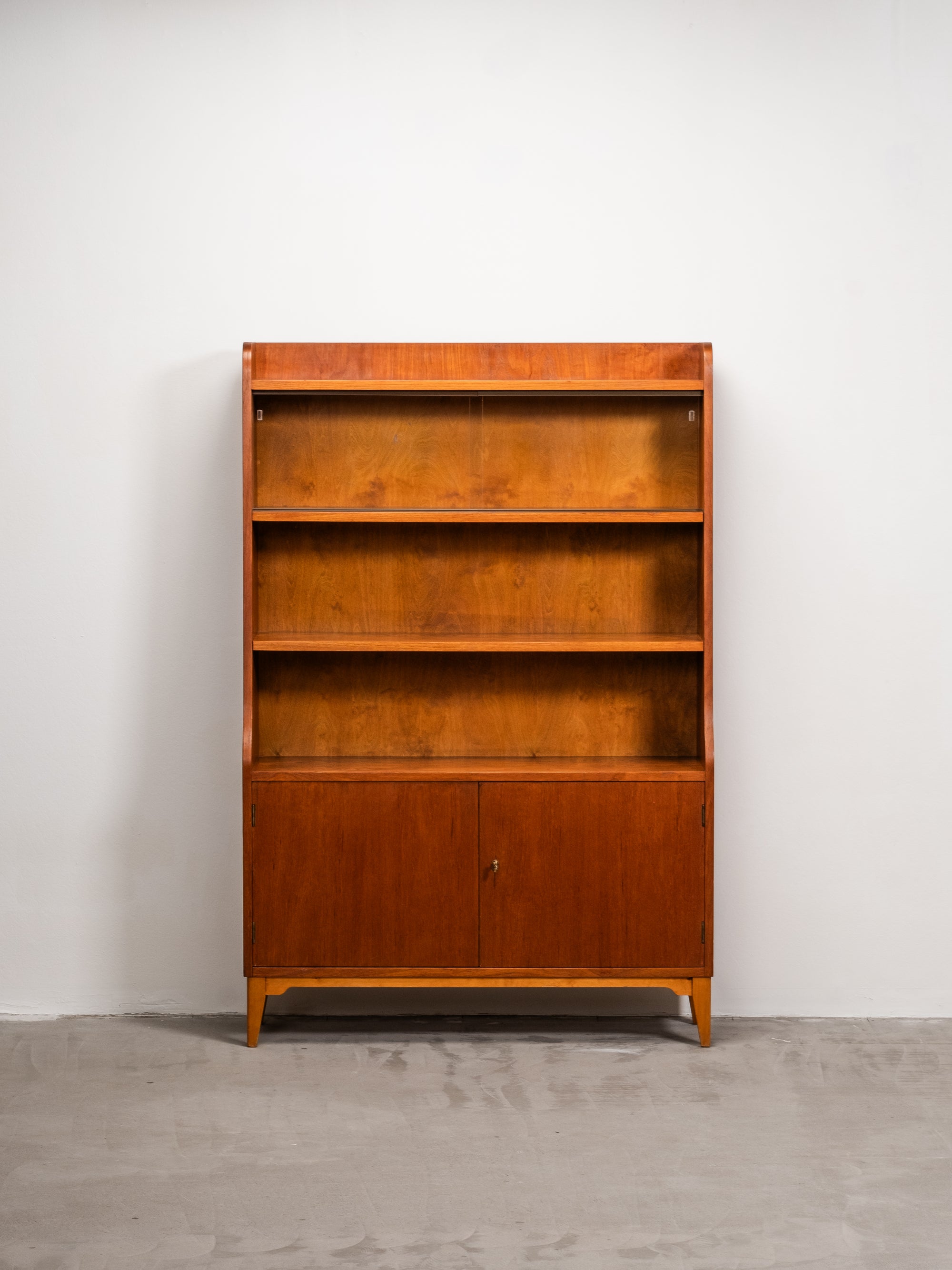 Scandinavian Teak Bookcase with Vitrine and Cabinet, 1950s