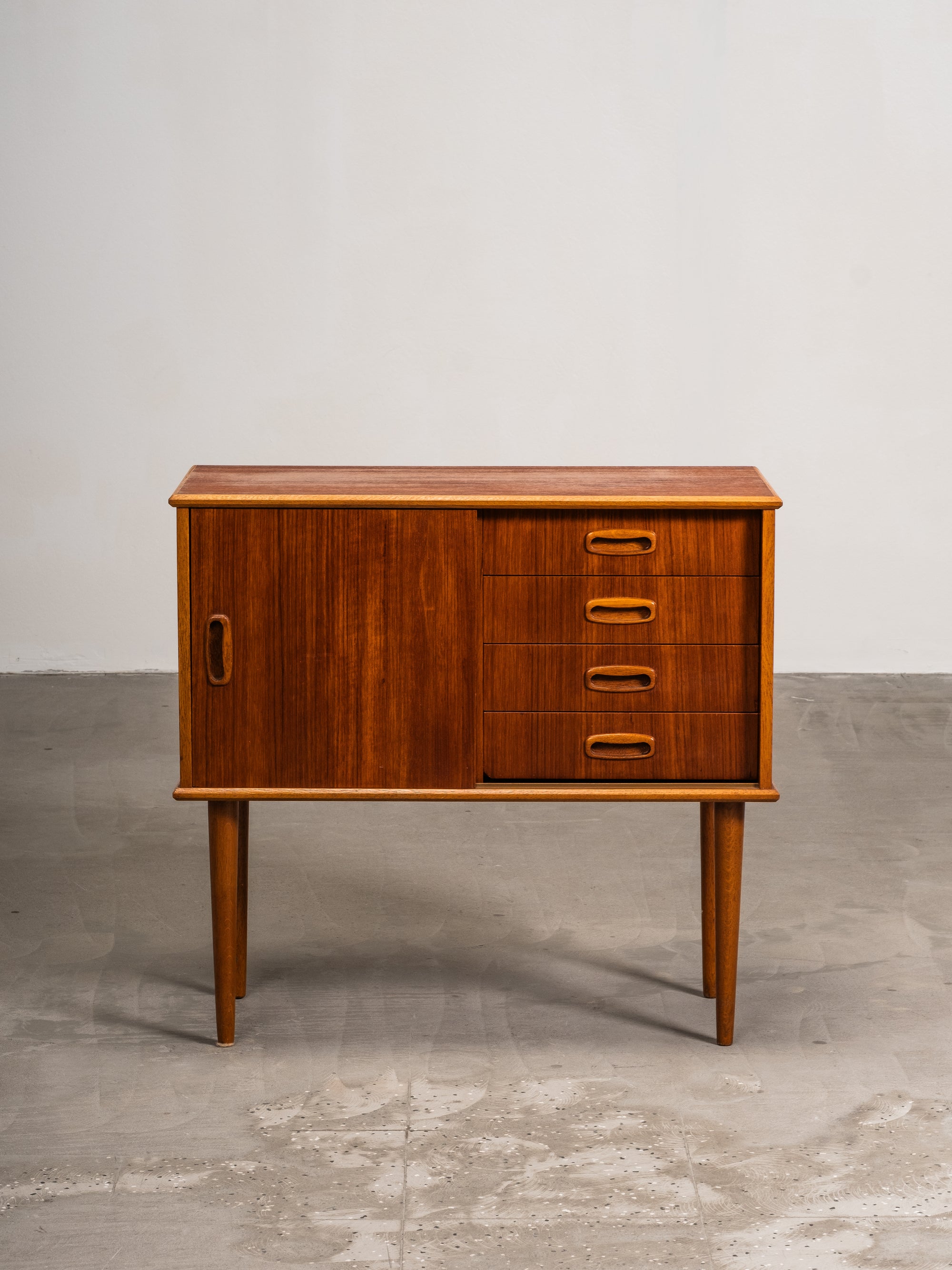 Teak & Oak Console with Drawers and Sliding Door, Scandinavia, 1960s