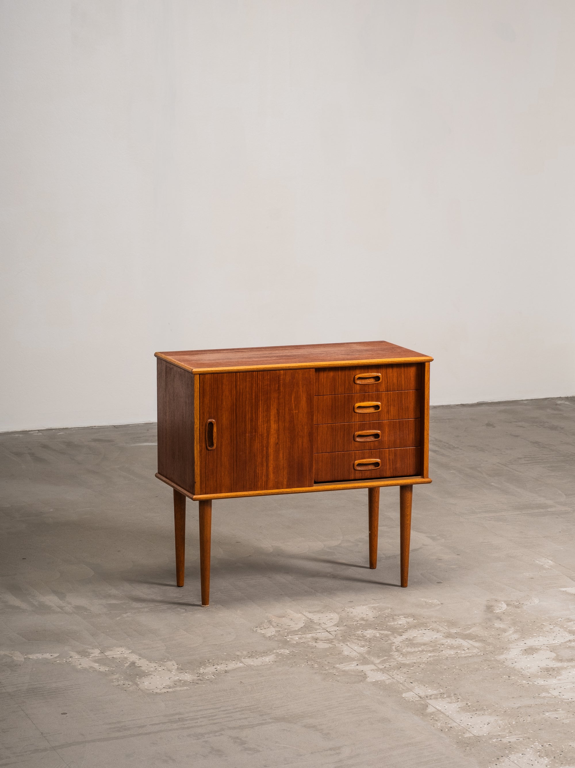 Teak & Oak Console with Drawers and Sliding Door, Scandinavia, 1960s