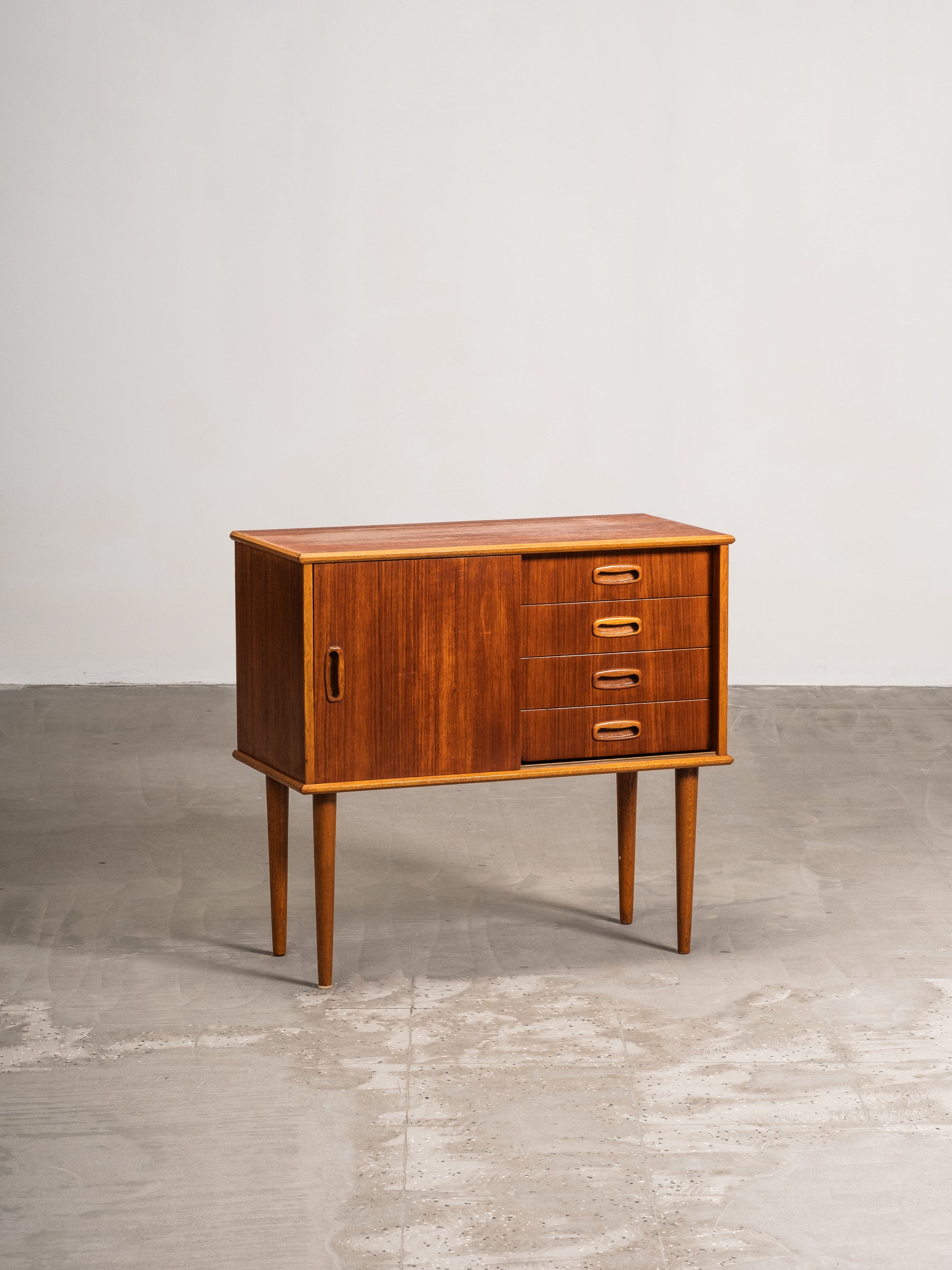 Teak & Oak Console with Drawers and Sliding Door, Scandinavia, 1960s