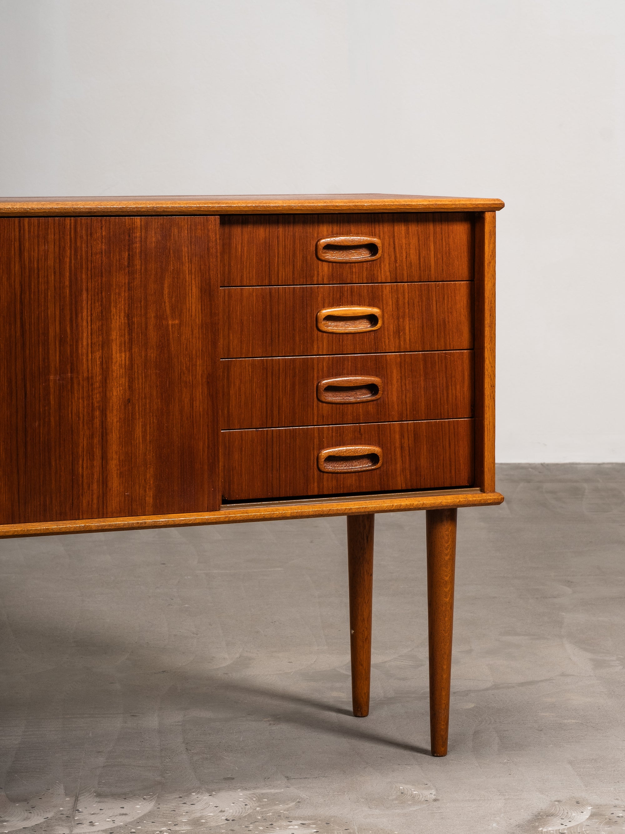 Teak & Oak Console with Drawers and Sliding Door, Scandinavia, 1960s