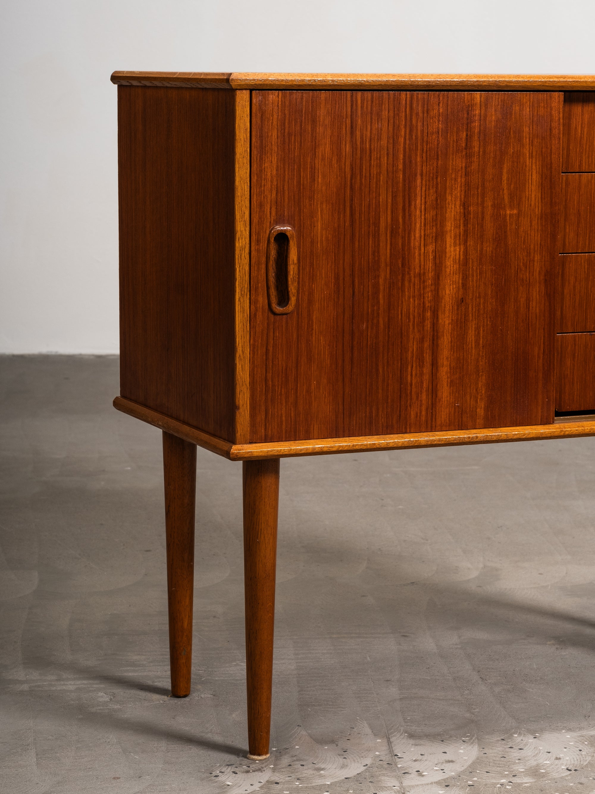 Teak & Oak Console with Drawers and Sliding Door, Scandinavia, 1960s