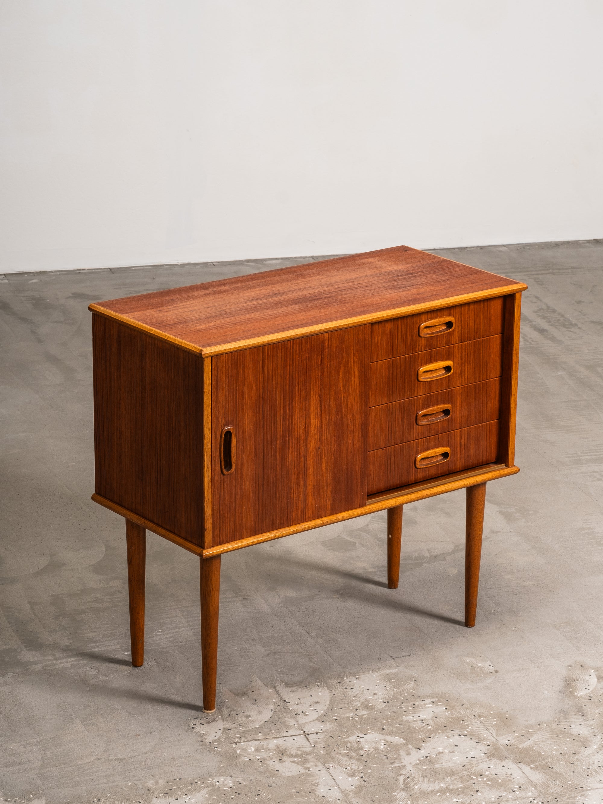 Teak & Oak Console with Drawers and Sliding Door, Scandinavia, 1960s