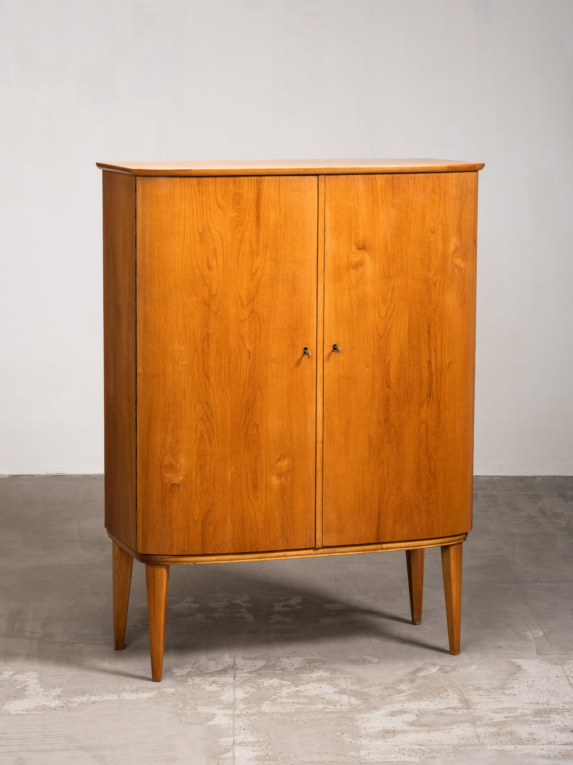 Finnish Curved Chest Cabinet in Elm, 1950s