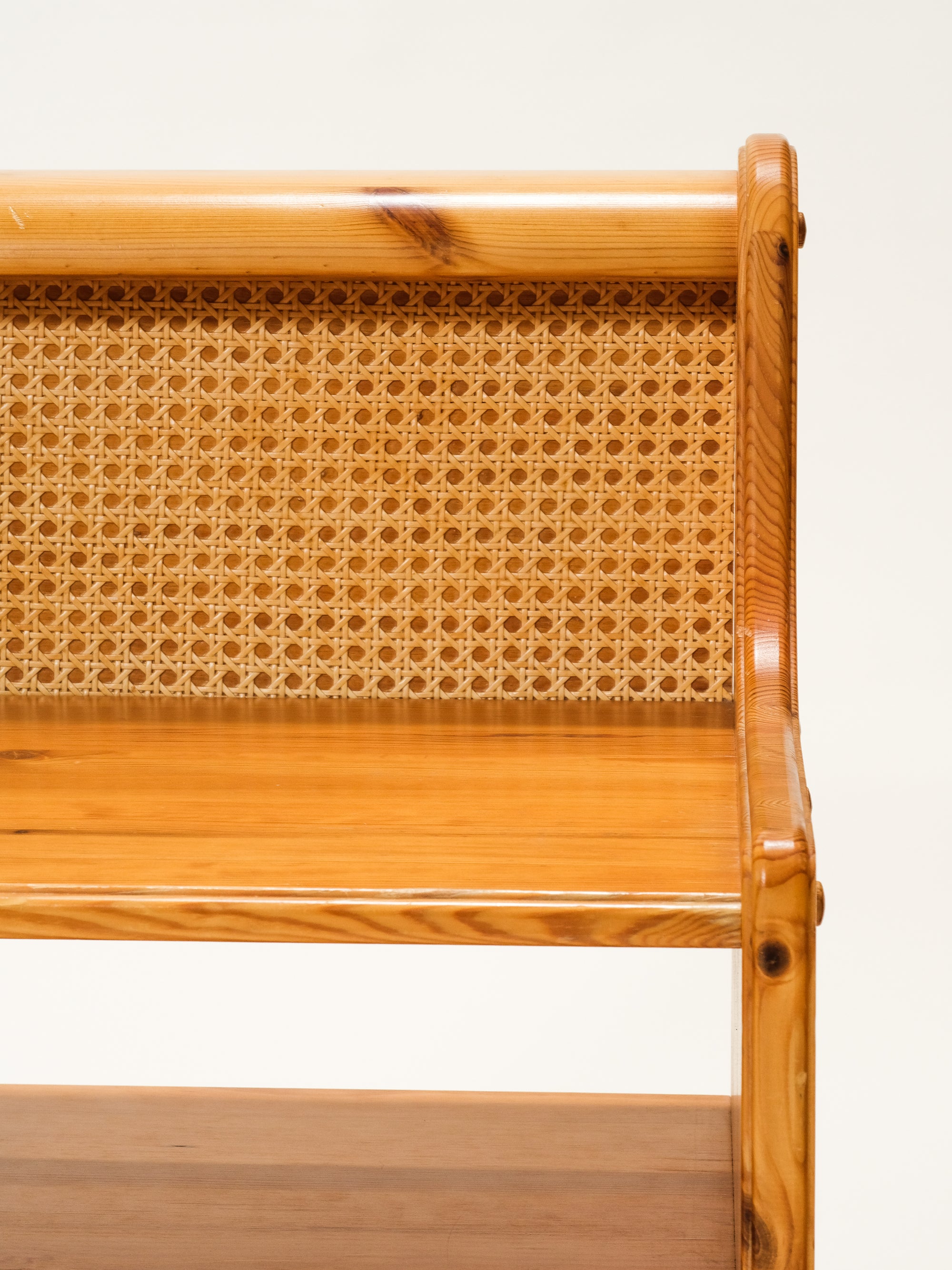 Scandinavian Mid-Century Pine & Rattan Bedside Tables, Set of 2