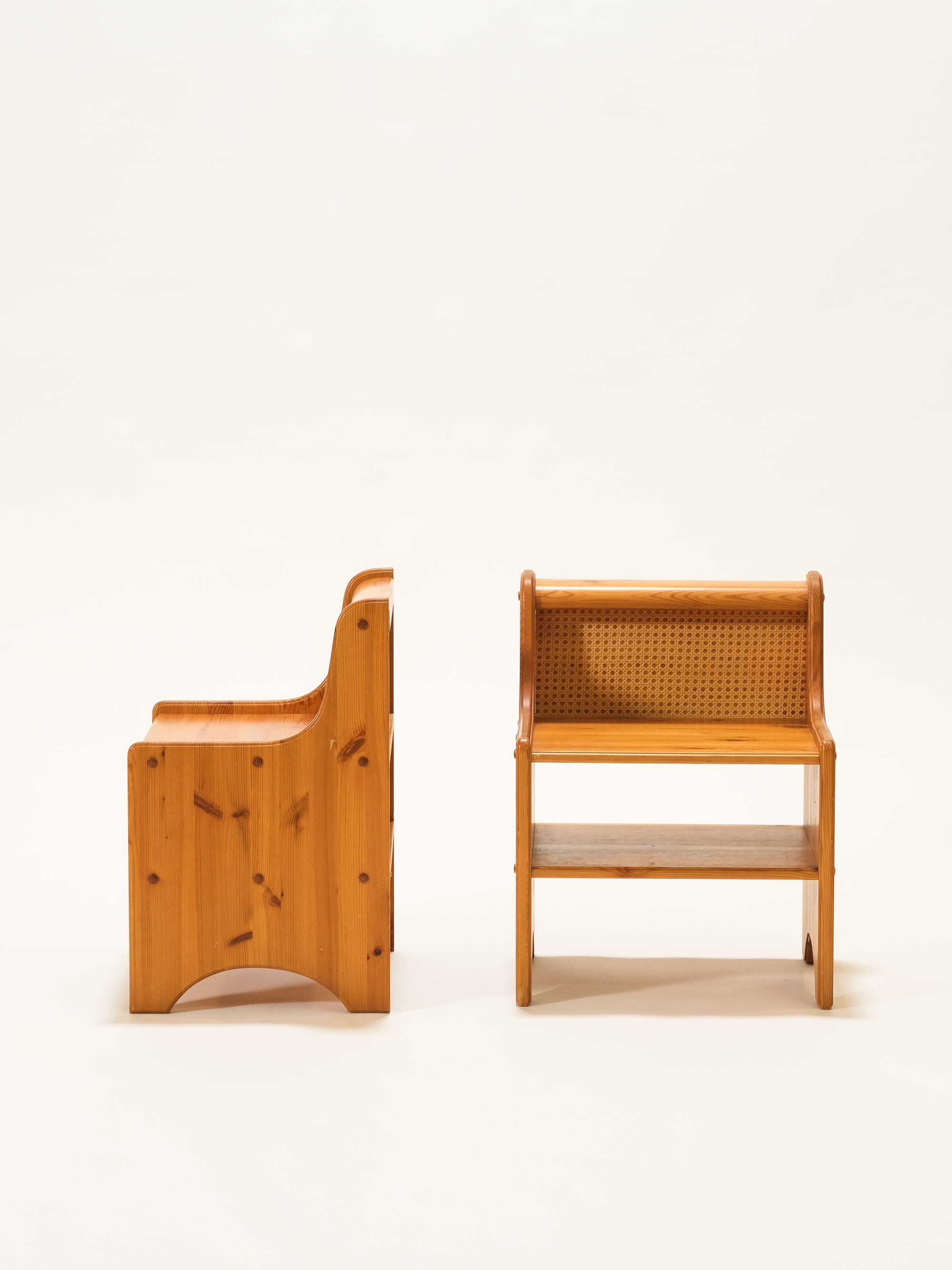 Scandinavian Mid-Century Pine & Rattan Bedside Tables, Set of 2