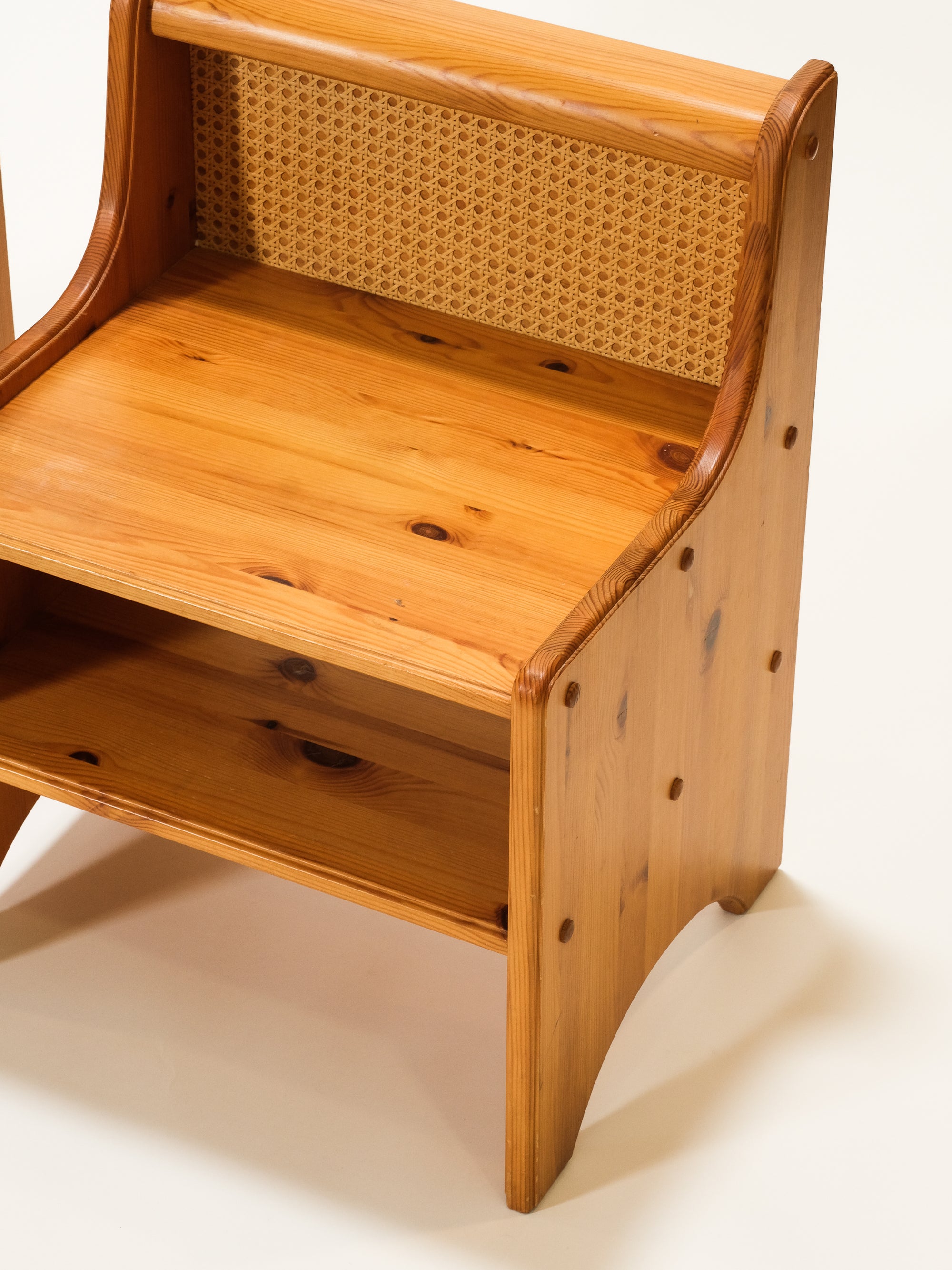 Scandinavian Mid-Century Pine & Rattan Bedside Tables, Set of 2