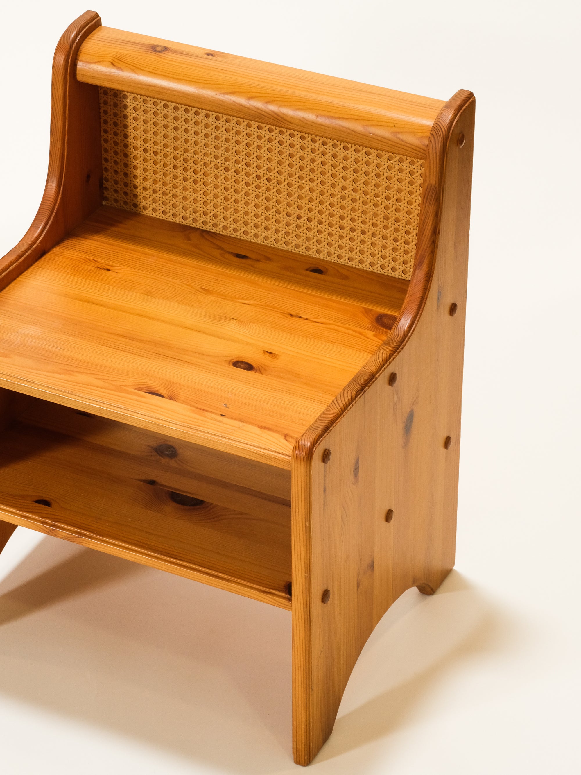 Scandinavian Mid-Century Pine & Rattan Bedside Tables, Set of 2
