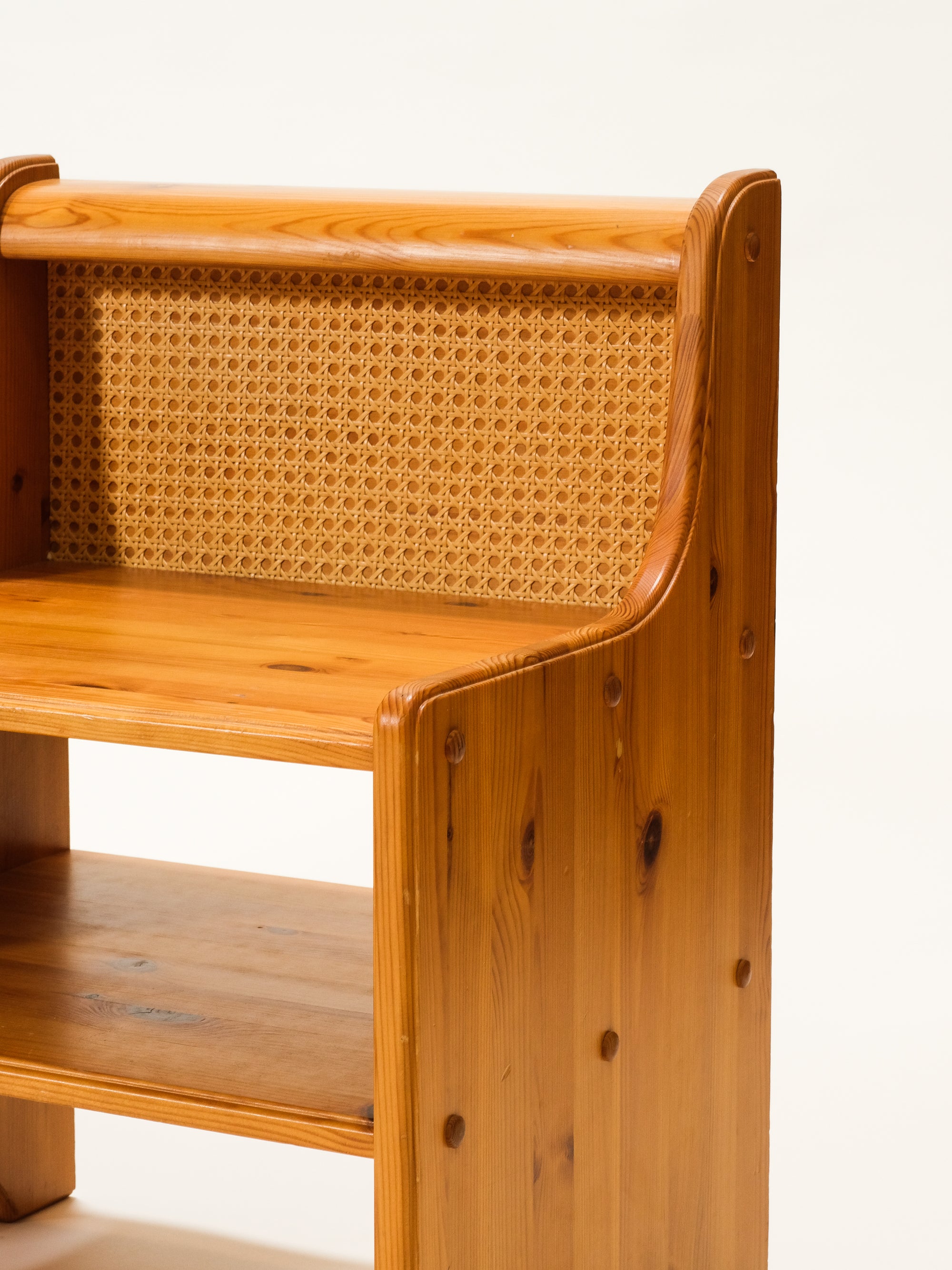 Scandinavian Mid-Century Pine & Rattan Bedside Tables, Set of 2