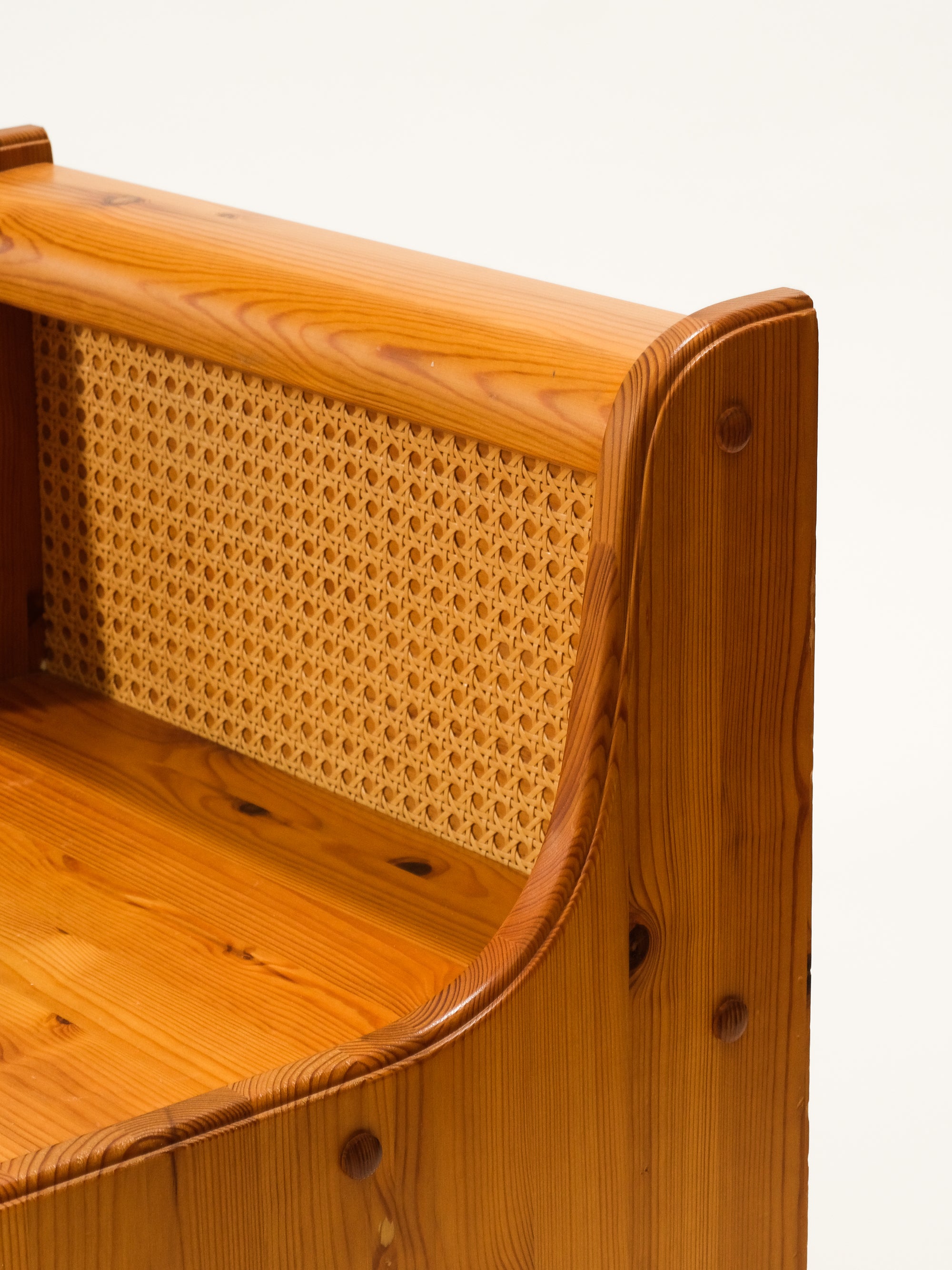 Scandinavian Mid-Century Pine & Rattan Bedside Tables, Set of 2
