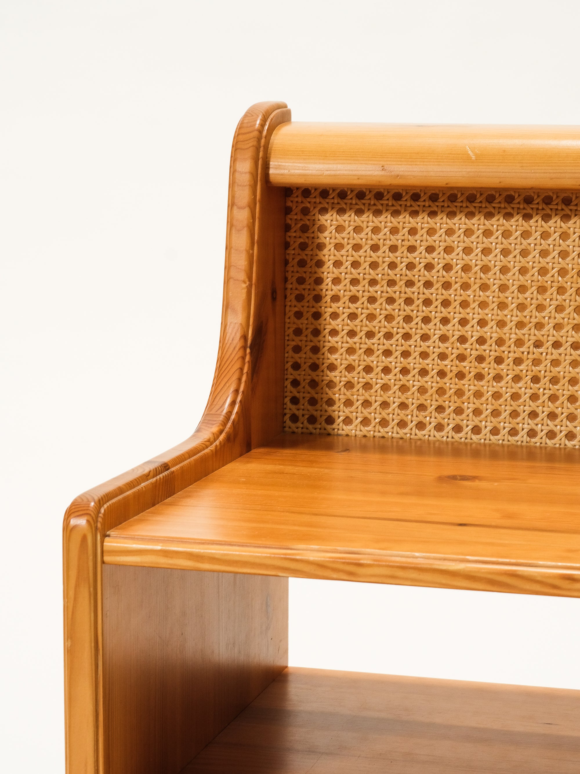 Scandinavian Mid-Century Pine & Rattan Bedside Tables, Set of 2