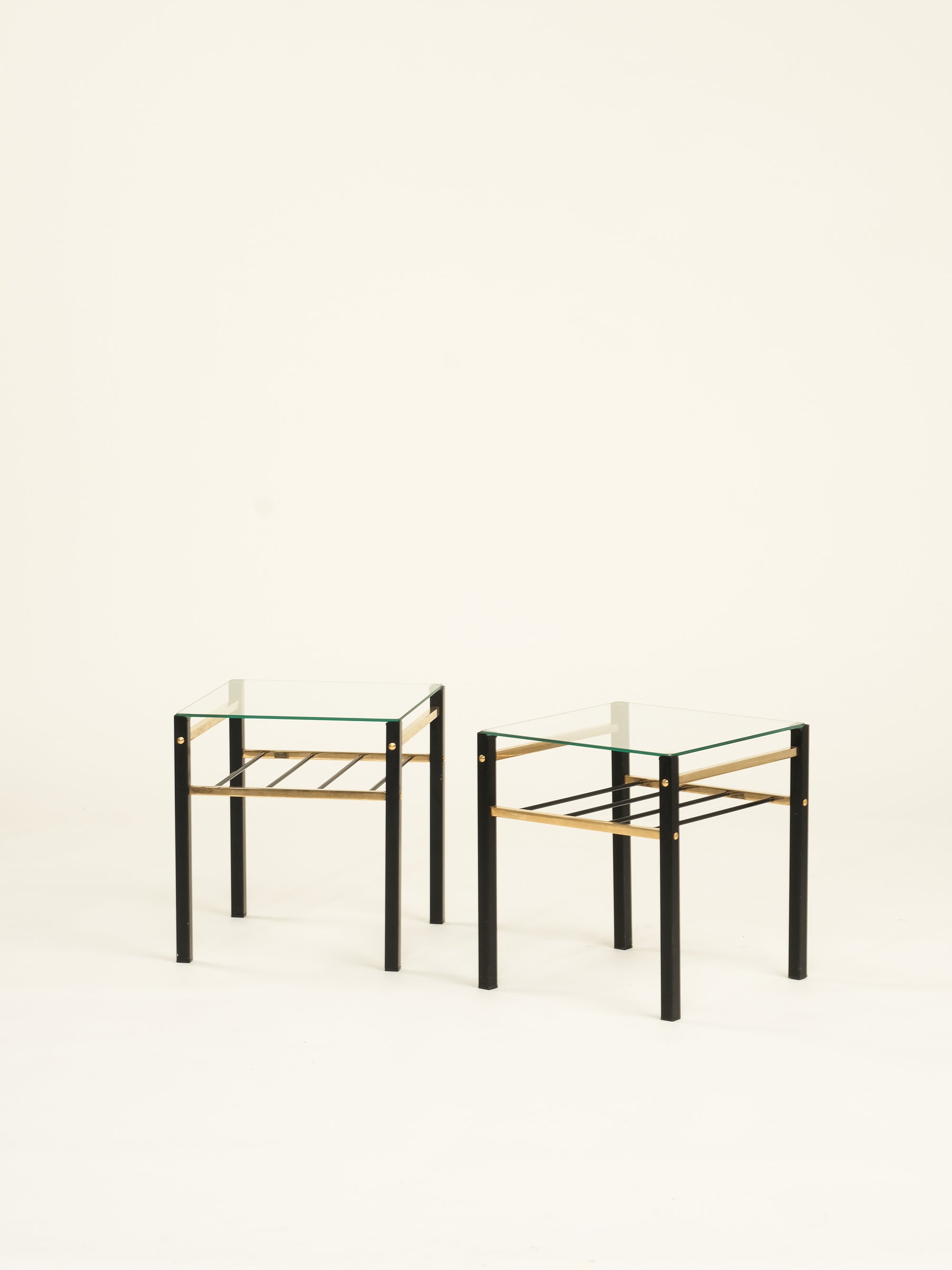 Black Metal, Brass & Glass Side Tables, 1970s