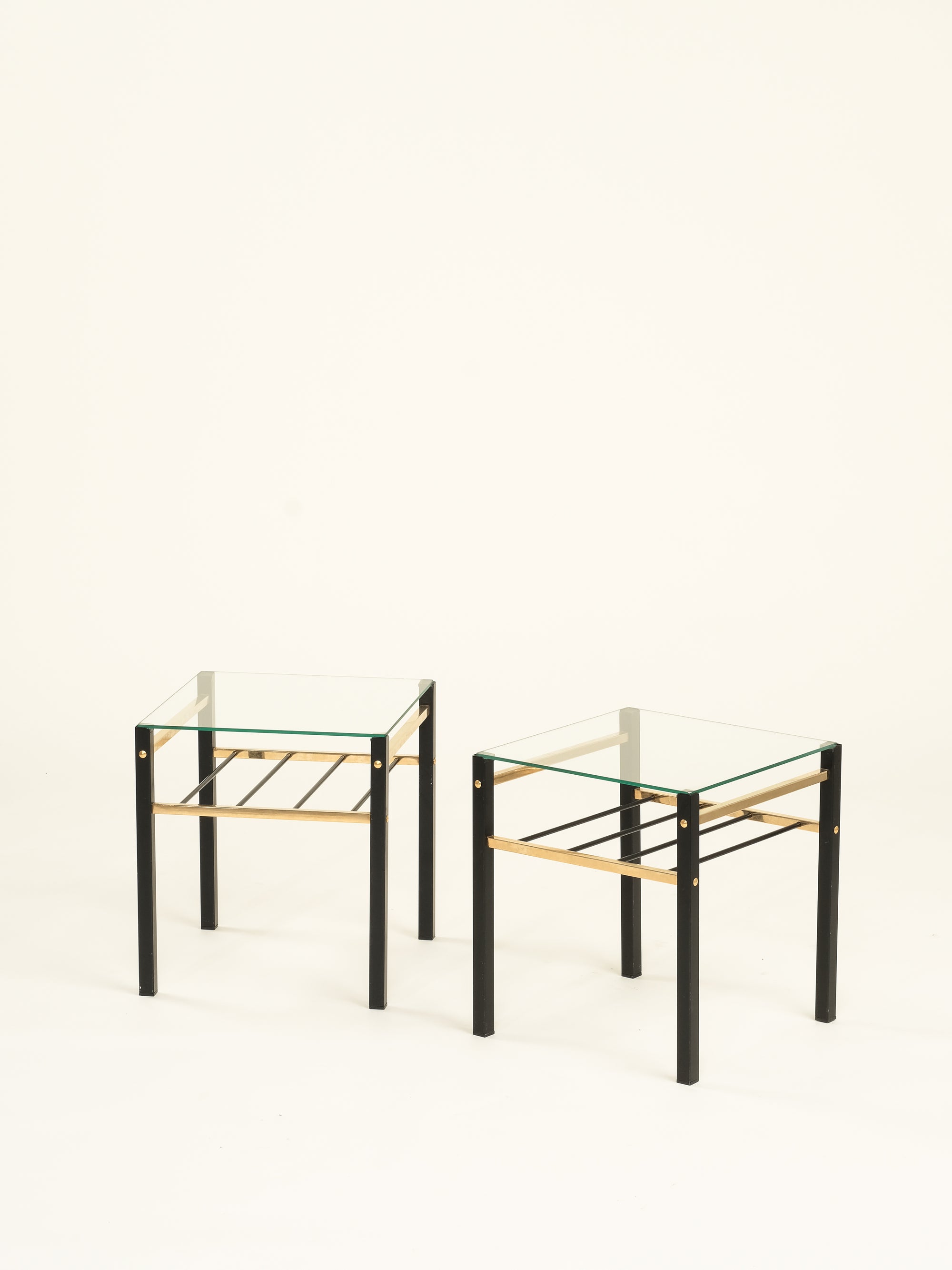 Black Metal, Brass & Glass Side Tables, 1970s